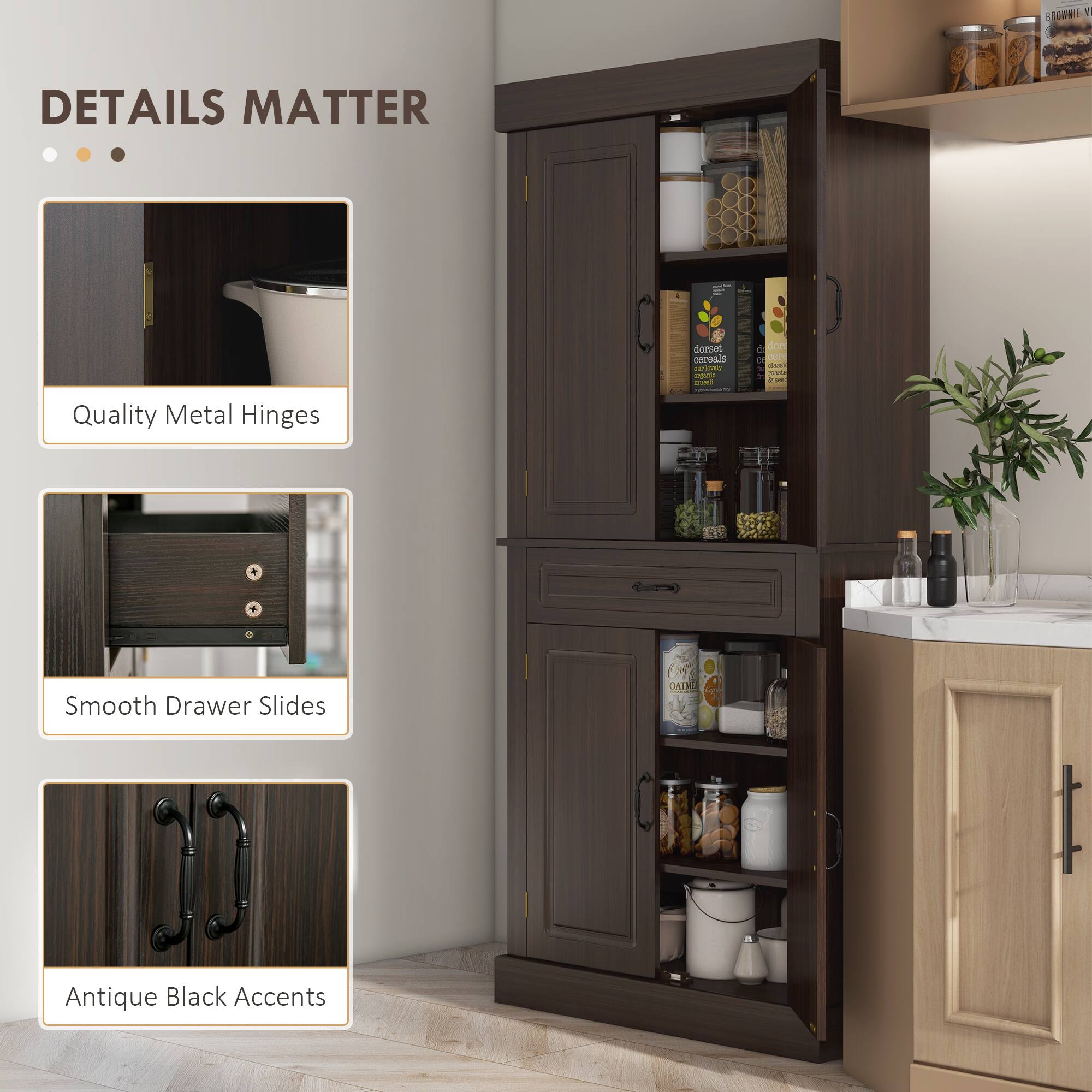 DETAILS MATTER

- Quality Metal Hinges
- Smooth Drawer Slides
- Antique Black Accents
