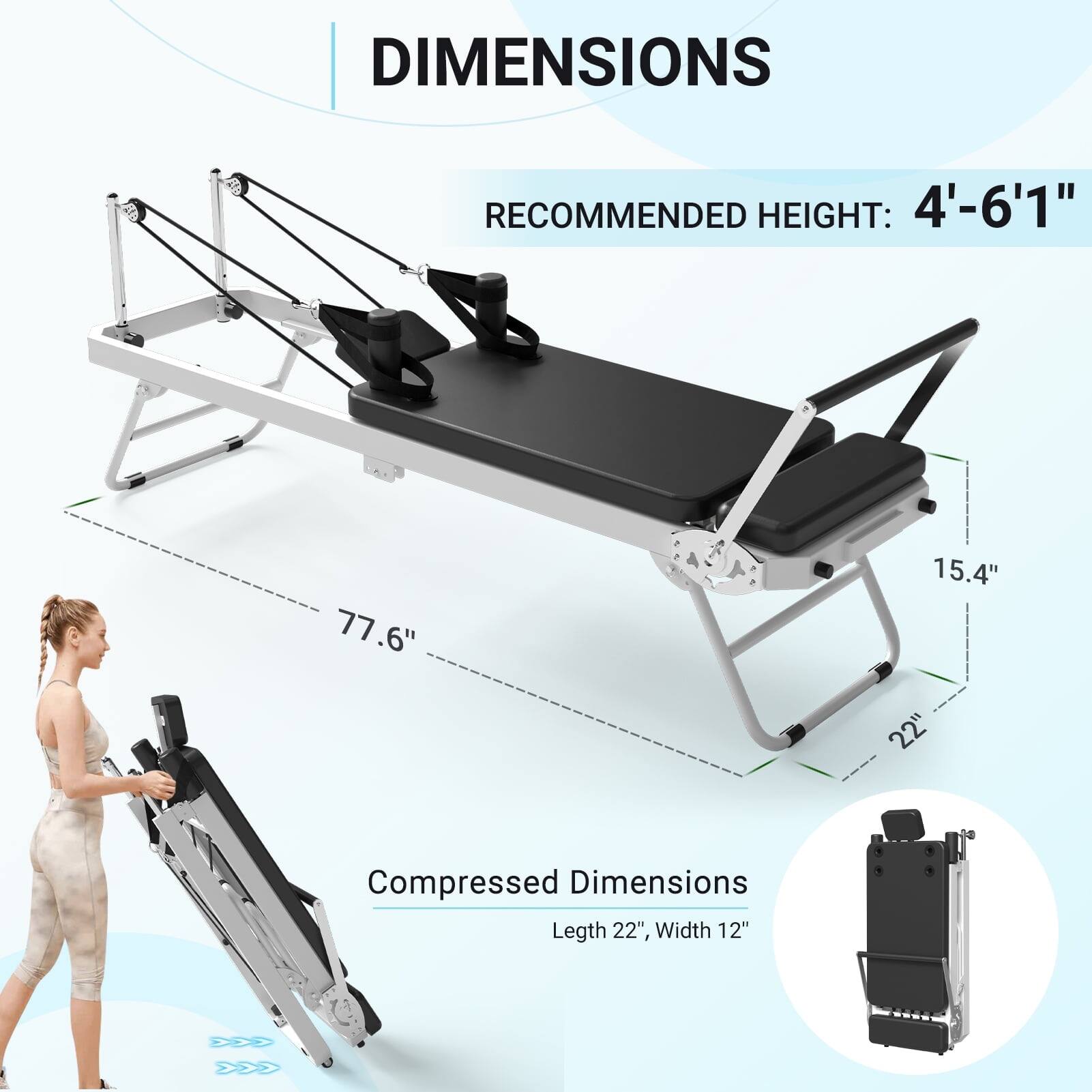 DIMENSIONS
RECOMMENDED HEIGHT: 4'-6'1"
77.6"
15.4"
22"
Compressed Dimensions
Legth 22", Width 12"