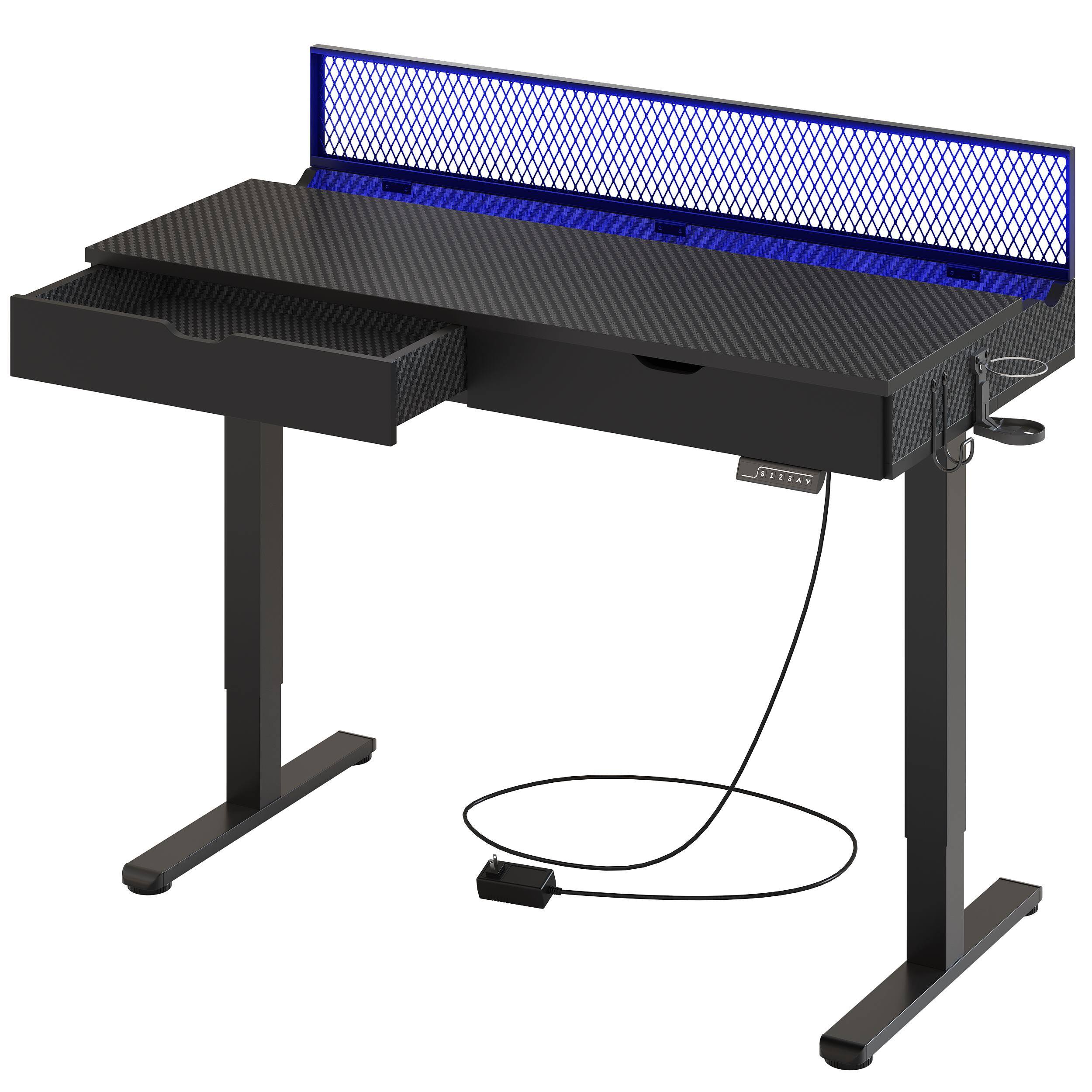 Angle. Bestier - 47inch Adjustable Standing Computer Desk with LED Light Storage drawer - Black.