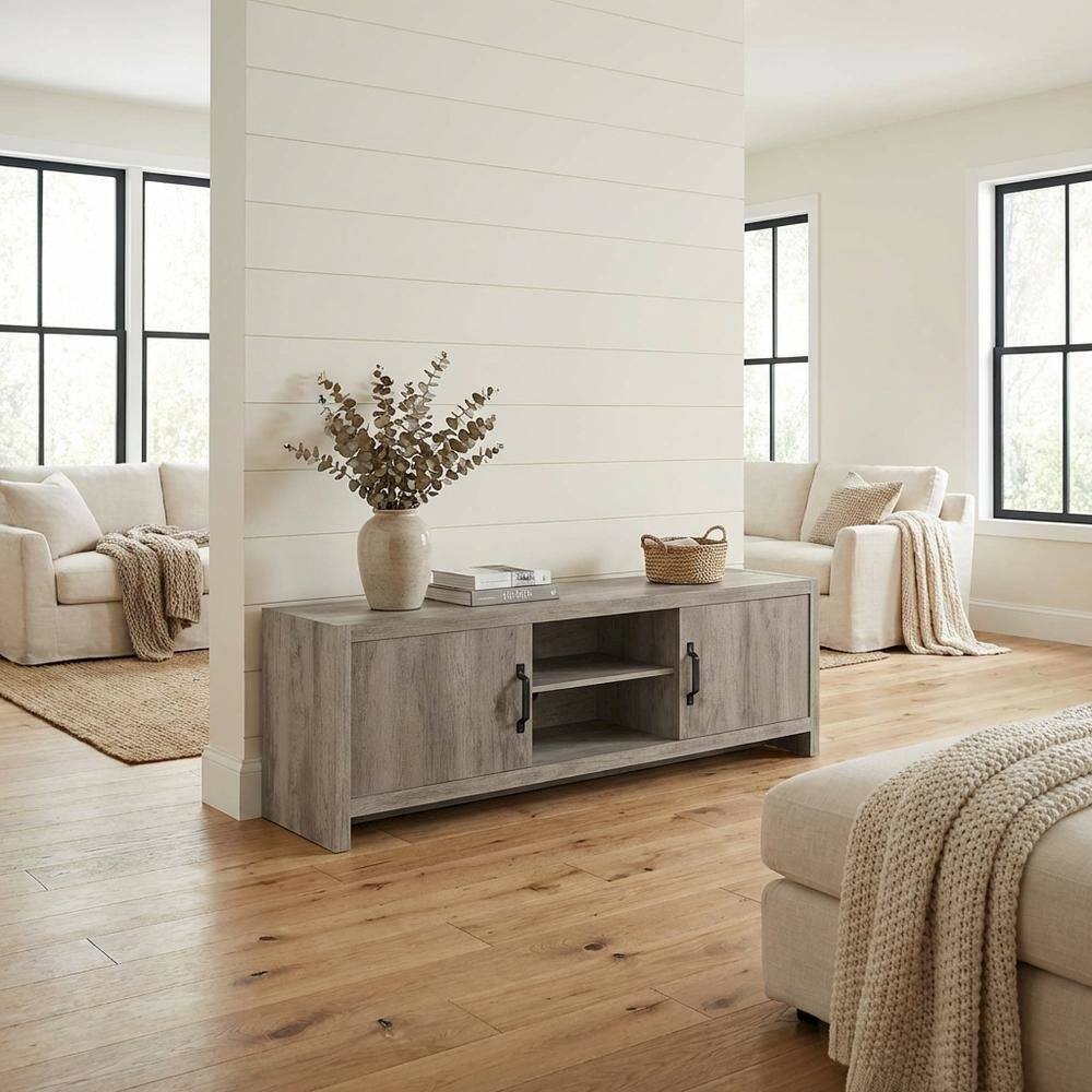 Alt View 2. FurniFact - Grey Driftwood 2-Door TV Stand with Engineered Wood Construction - Green.