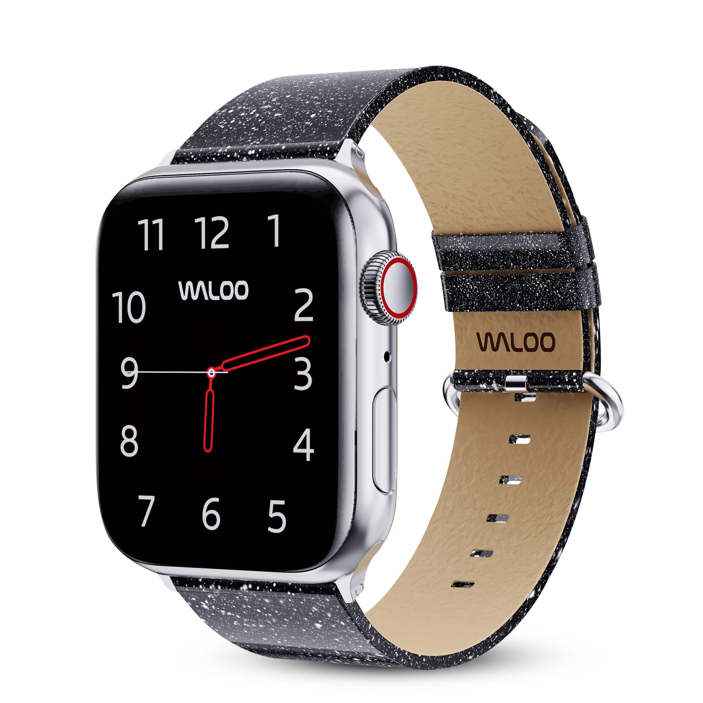 Waloo - Sparkly Brilliance Leather Band For Apple Watch - 40/41/42mm - Black