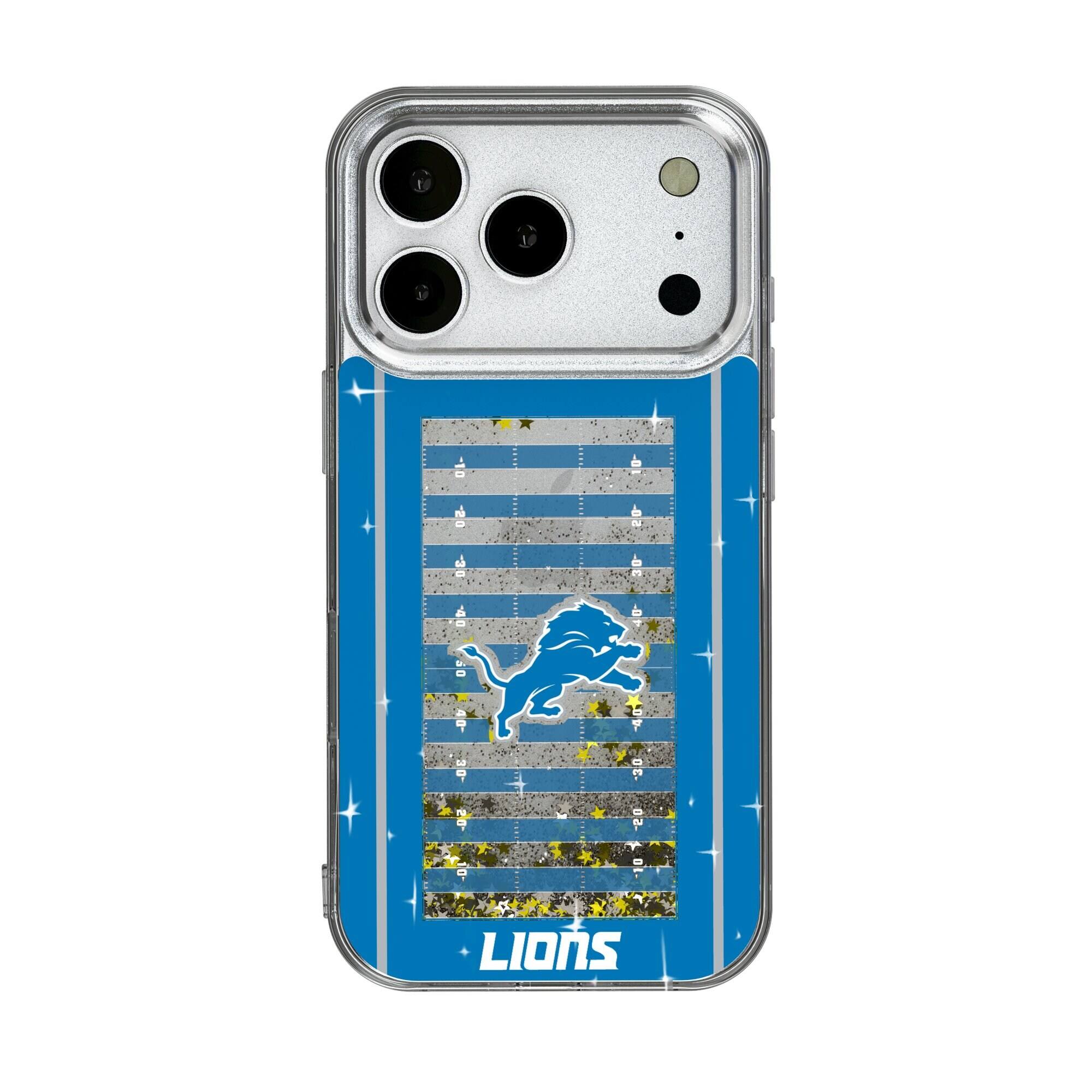 Front. Keyscaper - Detroit Lions iPhone Field Design Glitter Case - 15 Pro Max - Multicolor.