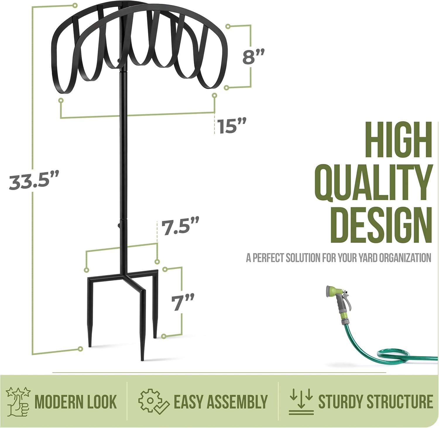 CRRTOO 8" 15" HIGH 33.5" QUALITY 7.5" DESIGN A PERFECT SOLUTION FOR YOUR YARD ORGANIZATION 7" MODERN LOOK EASY ASSEMBLY STURDY STRUCTURE