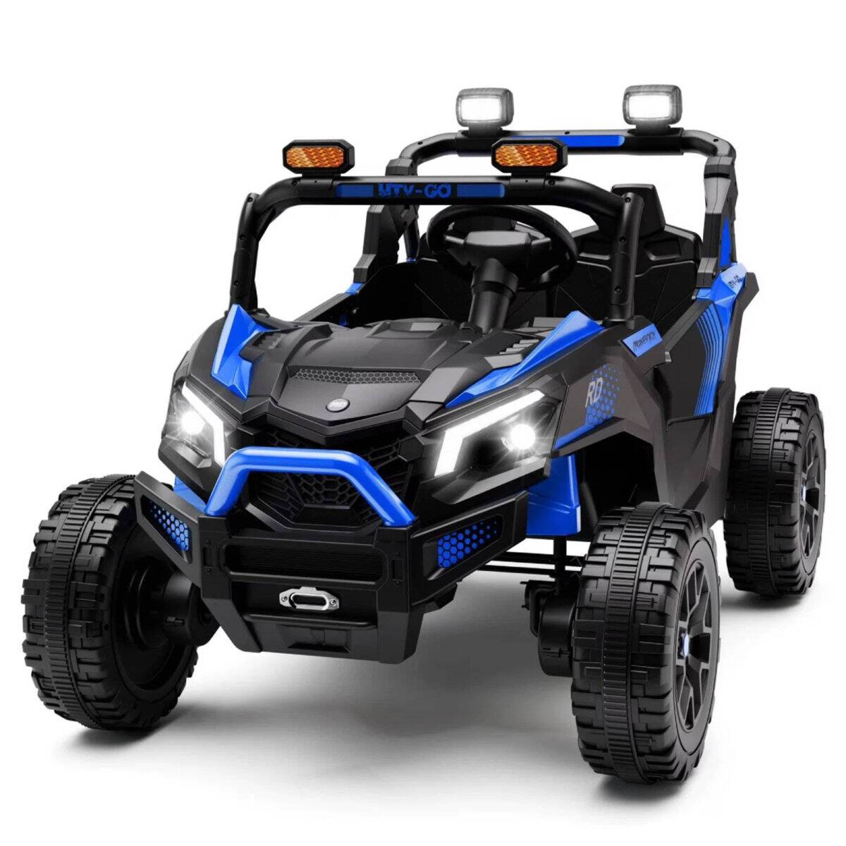 Angle. Wisairt - 24V 4WD Kids UTV Rid On Car, Extra-Wide 2-Seater with Parent Remote, Music & LED Lights - Blue.
