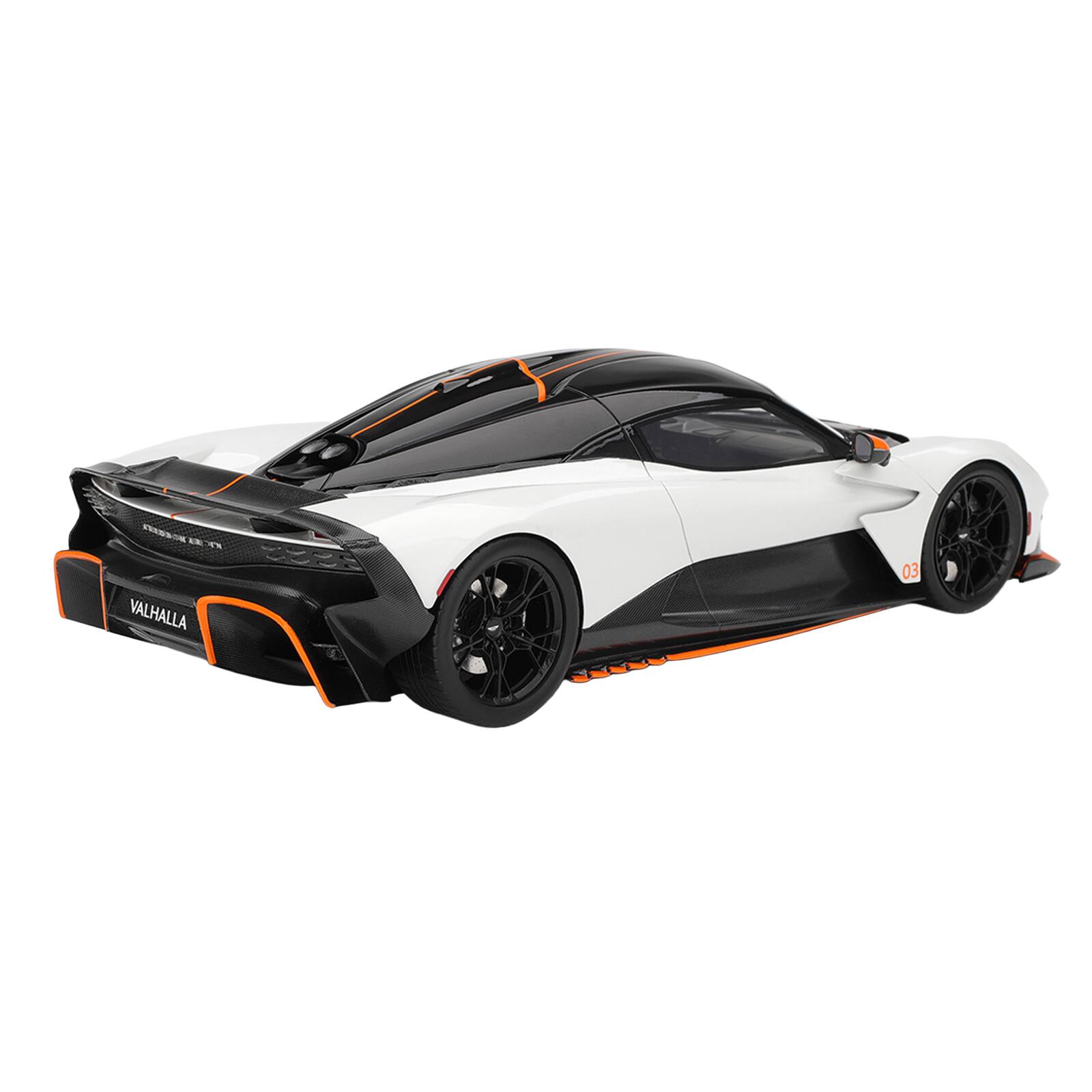 Alt View 4. Top Speed - Aston Martin Valhalla Lunar White with Black Top and Orange Accents 1/18 Model Car by Top Speed.