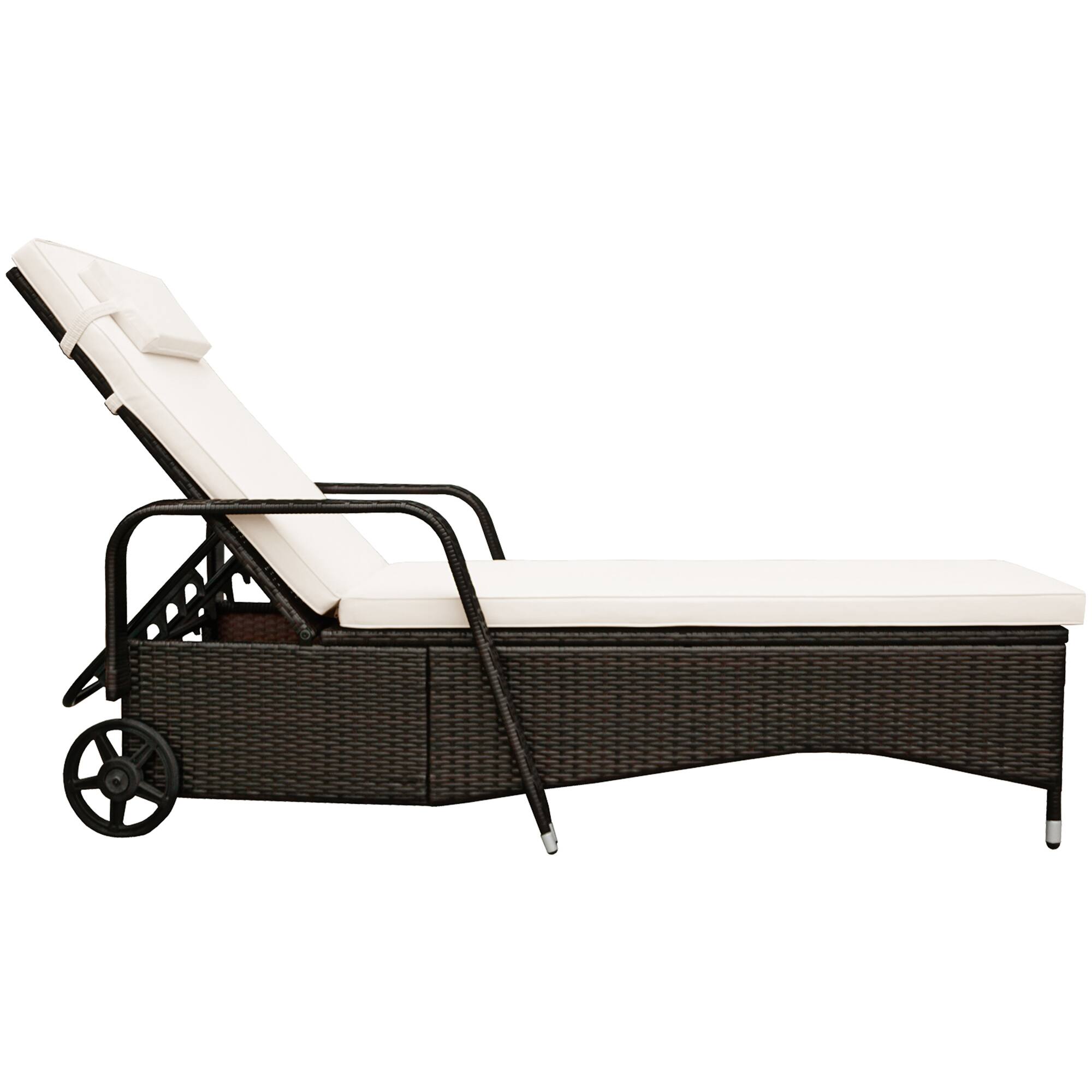 Alt View 4. Gymax - Gymax Cushioned Outdoor Wicker Chaise Lounge Chair w/ Wheel Adjustable Backrest - Brown.