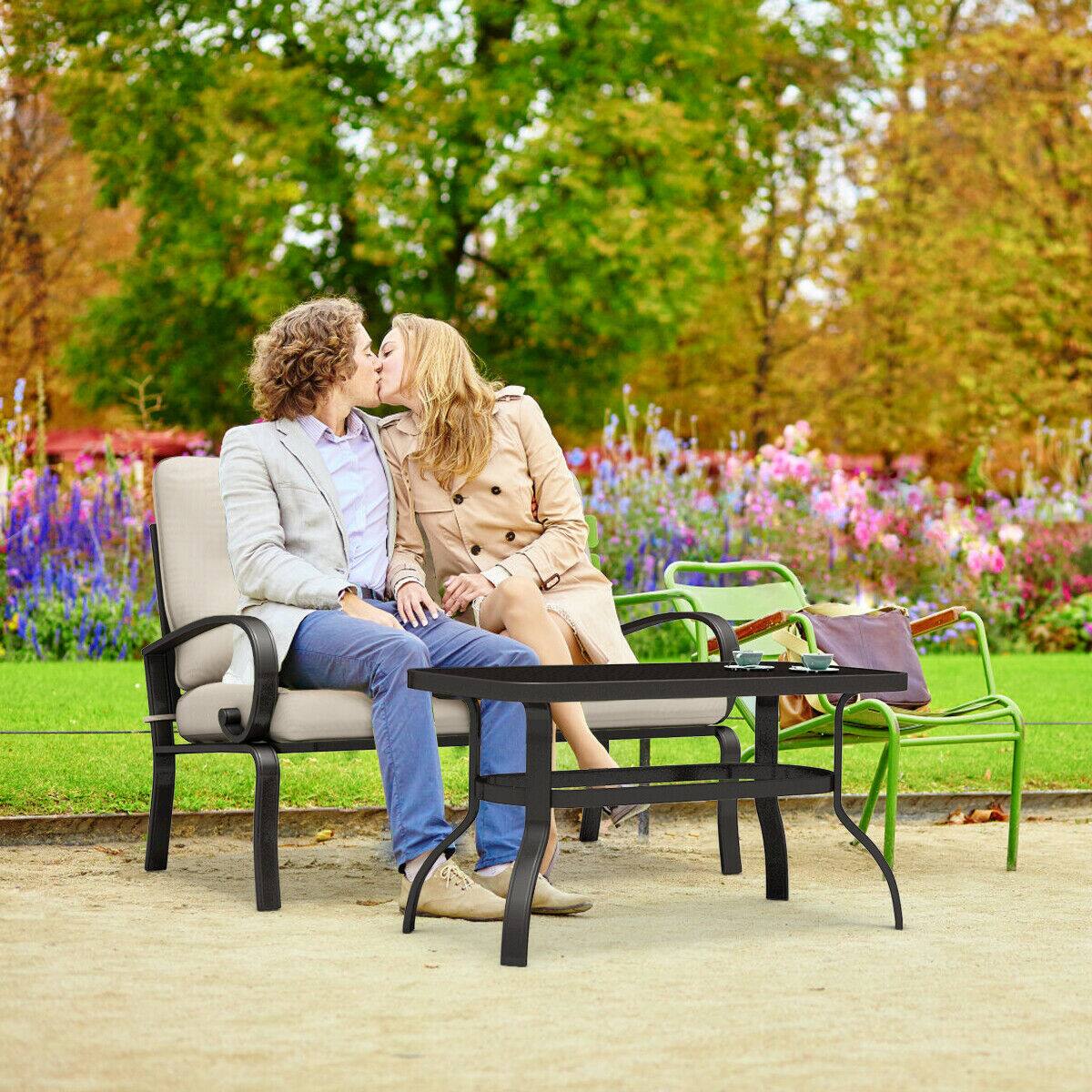 Alt View 1. Costway - Costway 2 Pcs Patio LoveSeat Coffee Table Set Furniture Bench With Cushion - Beige.