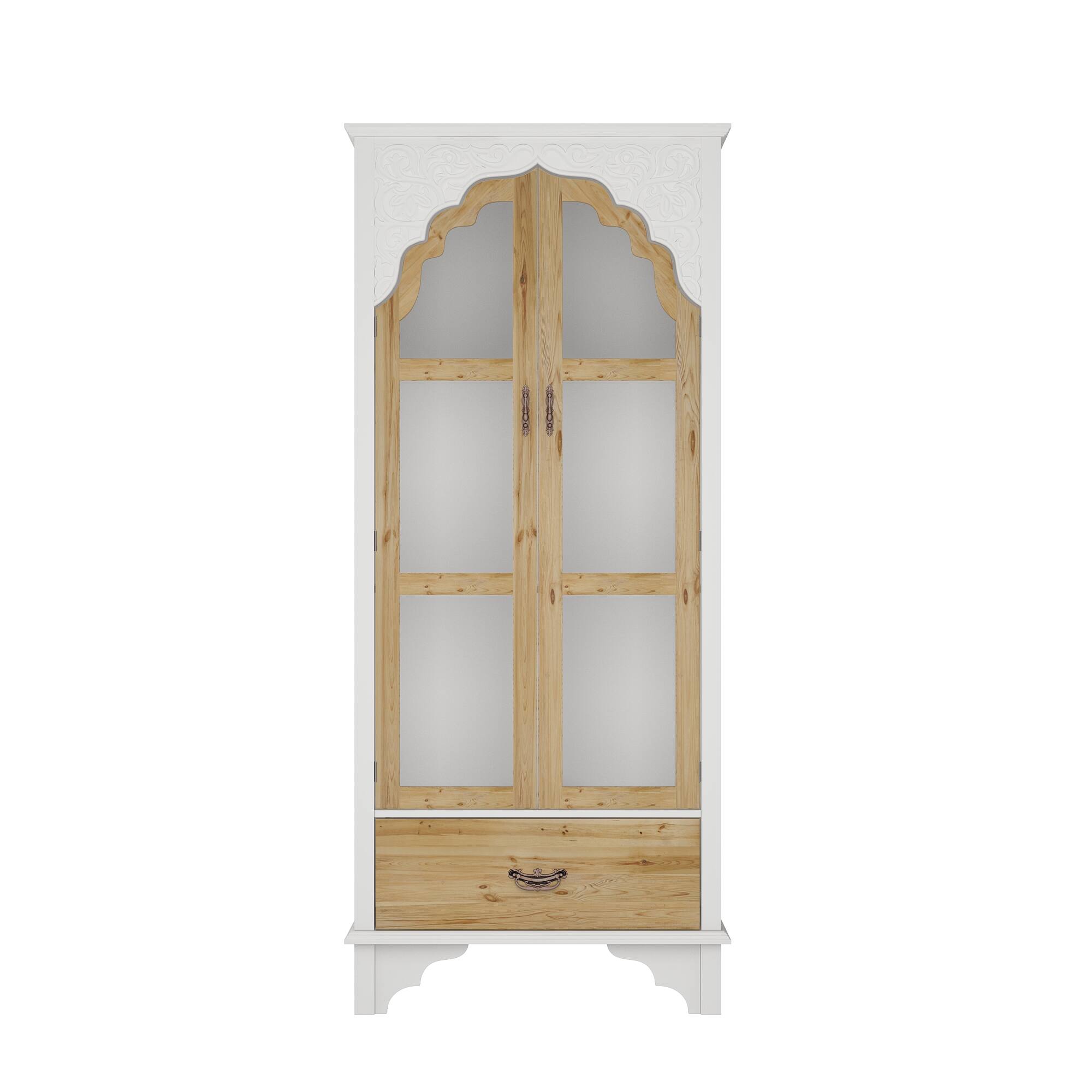 FUFU & GAGA - FUFU&GAGA Vintage Glass - Door Display Cabinet: Carved Details, Mixed - Material, Multi - Shelf - White