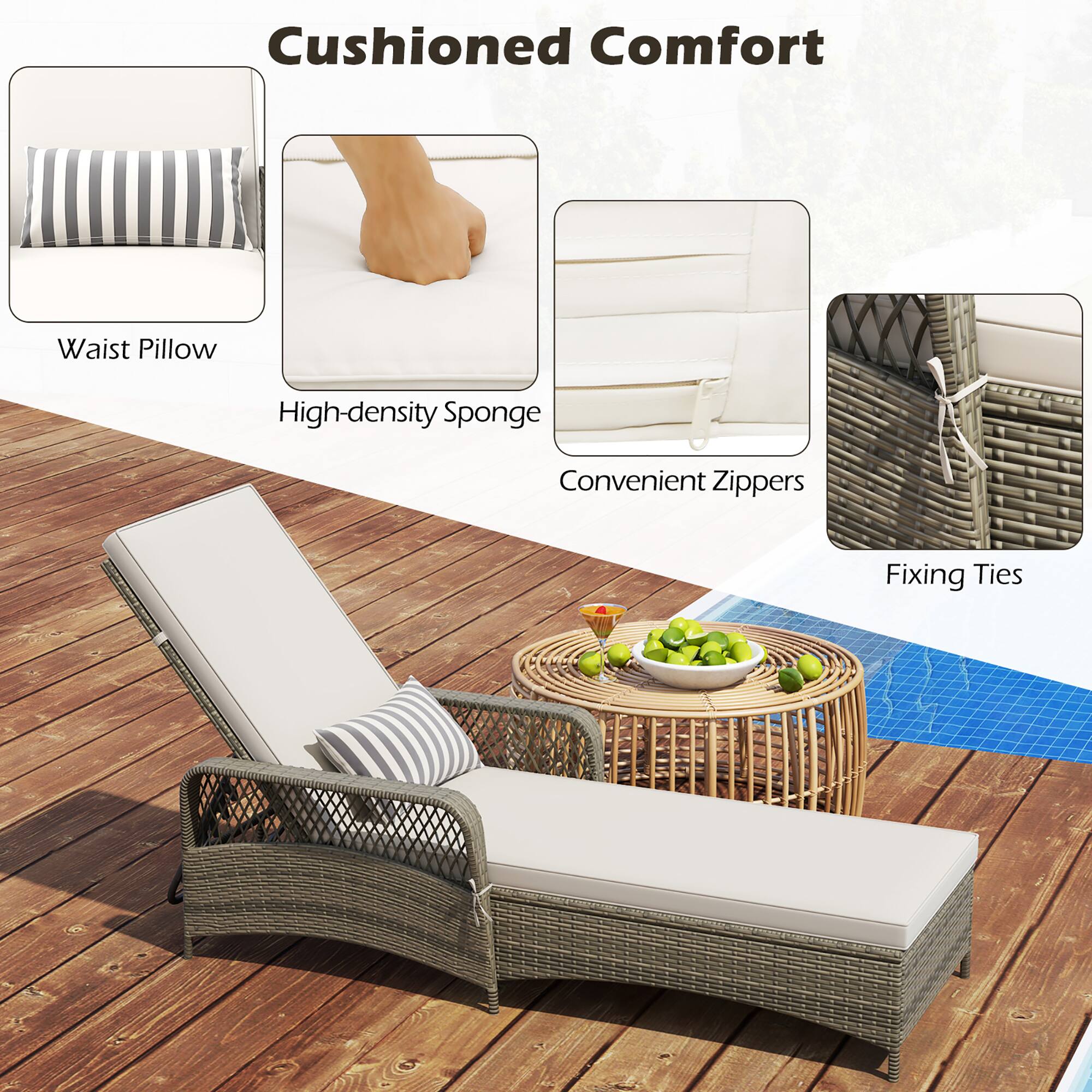 Cushioned Comfort
Waist Pillow
High-density Sponge
Convenient Zippers
Fixing Ties