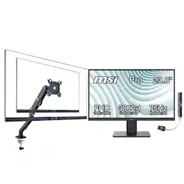 MSI - 24'' FHD VA Monitor, Anti Glare, Anti Flicker Free, VGA, HDMI, w/DKZ Hub & Ergoflexy Single Mount Arm, 2 Pack - Black