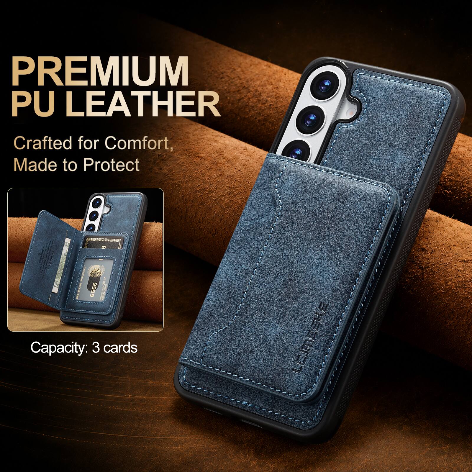 PREMIUM PU LEATHER  
Crafted for Comfort, Made to Protect  
Capacity: 3 cards  
LC.IMESKE