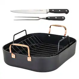 Viking - Hard Anodized Roasting Pan with Copper Handles, A Rack and Bonus Carving Set - Multicolor