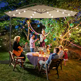 Gymax - 10Ft Patio Solar LED Outdoor Offset Hanging Umbrella w/ 24 Lights - Beige
