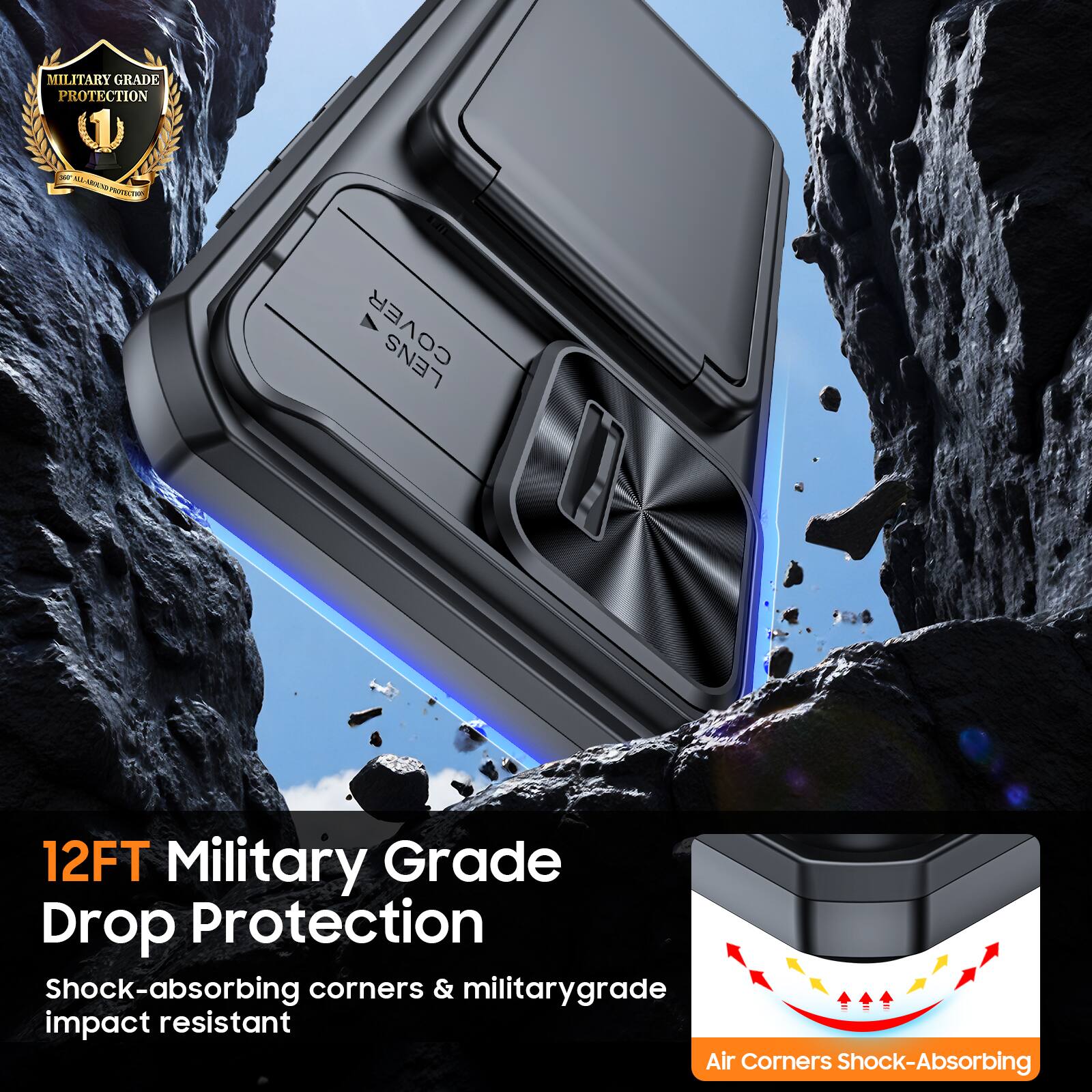MILITARY GRADE PROTECTION (1) - M ce - PROTECTVR COVER LENS

12FT Military Grade Drop Protection

Shock-absorbing corners & military-grade impact resistant

Air Corners Shock-Absorbing