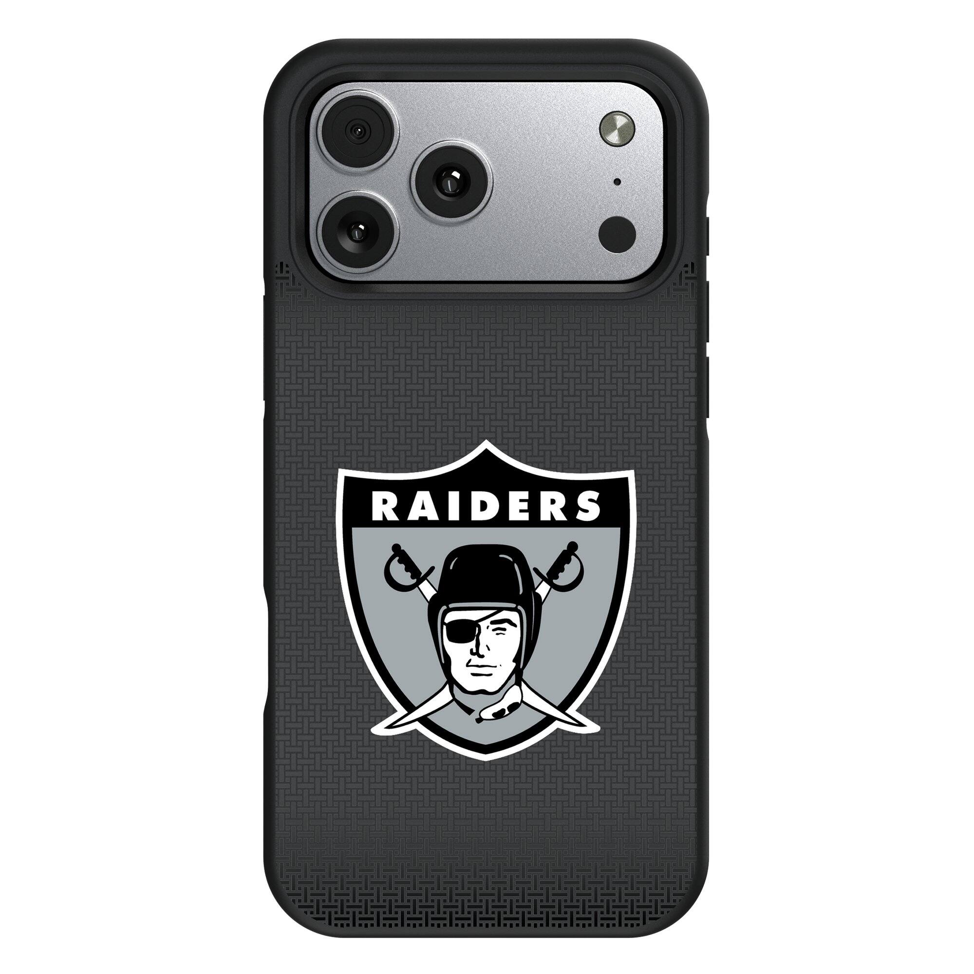 Front. Keyscaper - Oakland Raiders Bump Case with 8.2ft Drop Protection - 15 Pro Max - Black.