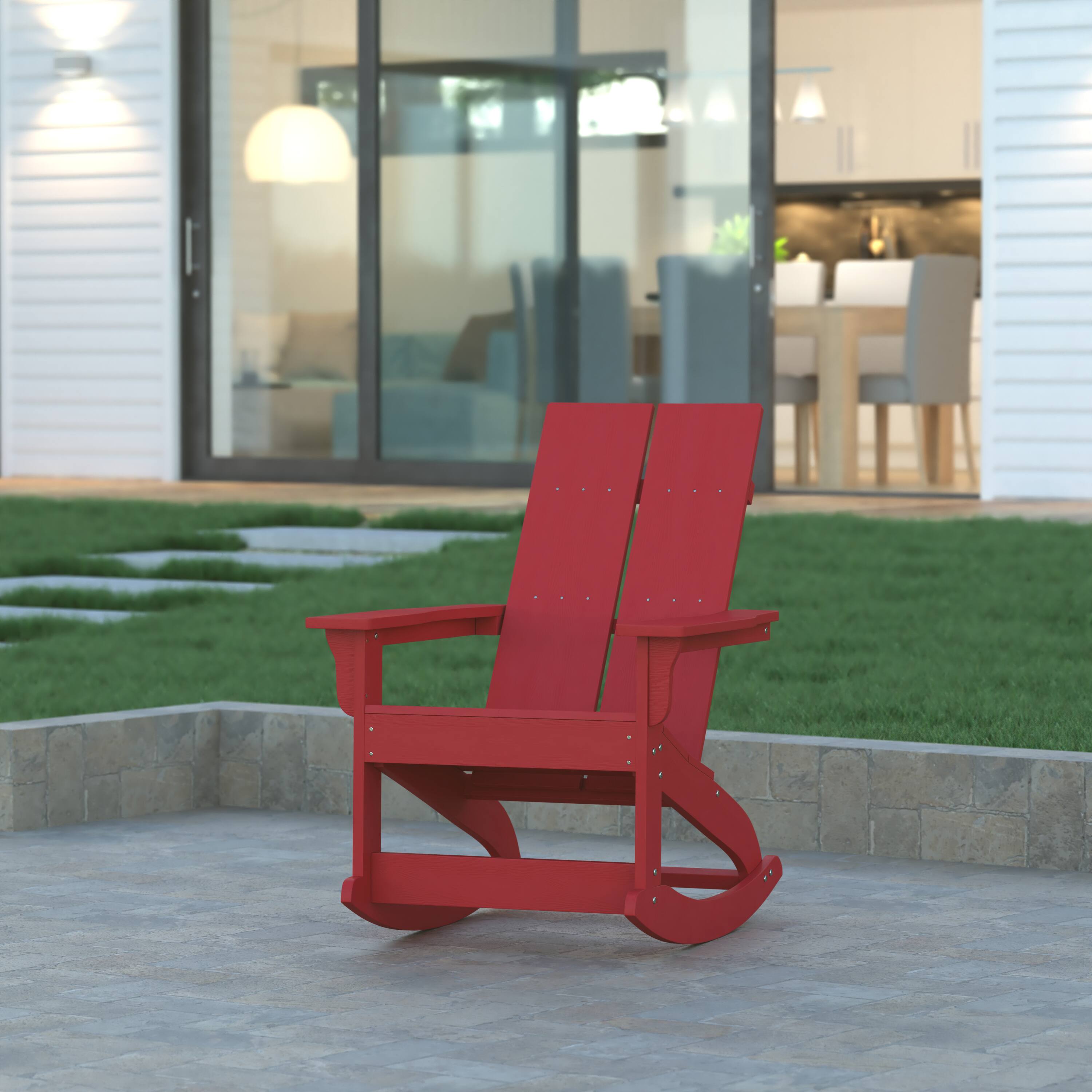 Alt View 1. Emma + Oliver - Modern All-Weather Poly Resin Adirondack Rocking Chair for Indoor/Outdoor Use - Red.