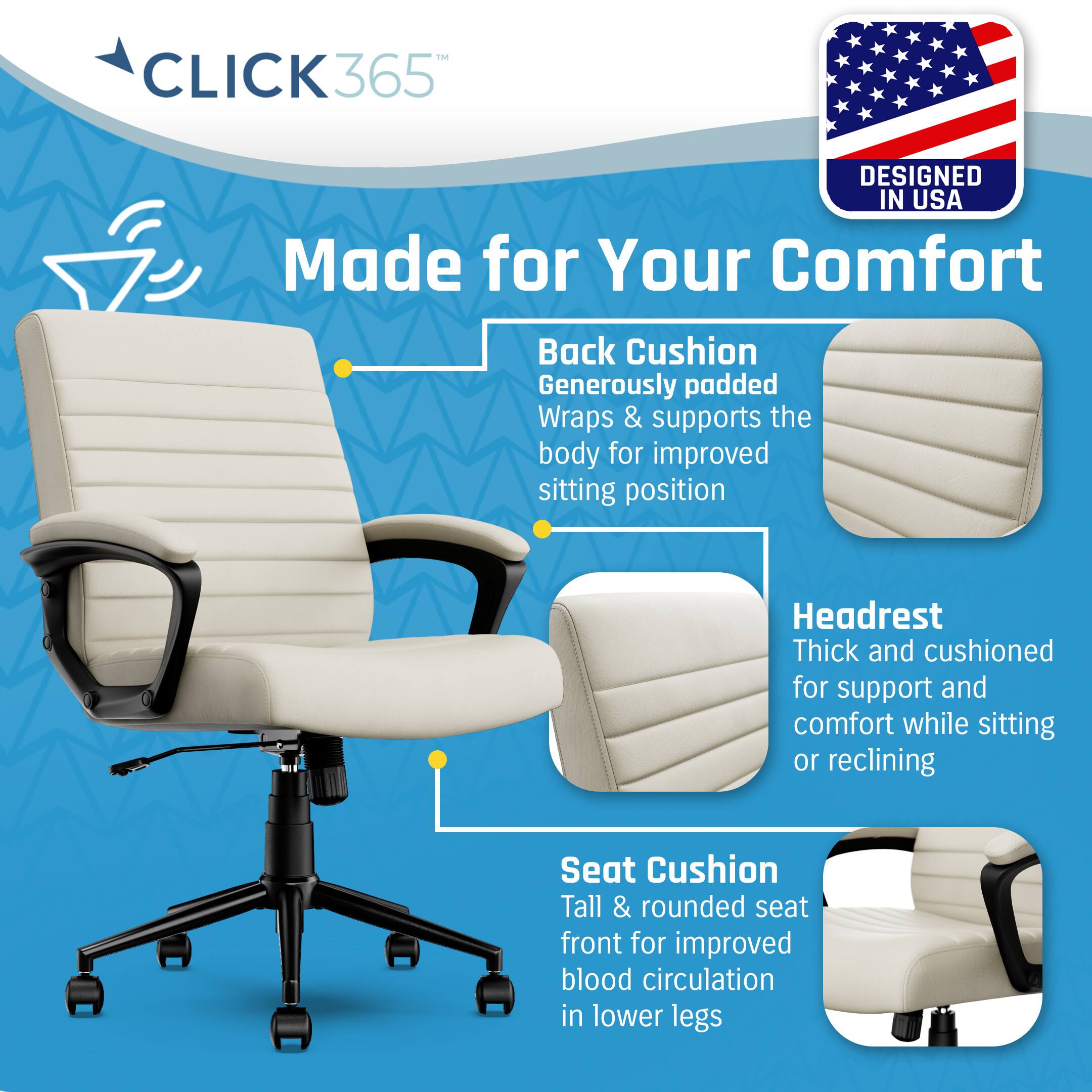 Left. Click365 - Transform 3.0 Extra Comfort Ergonomic Mid-Back Desk Chair - White.