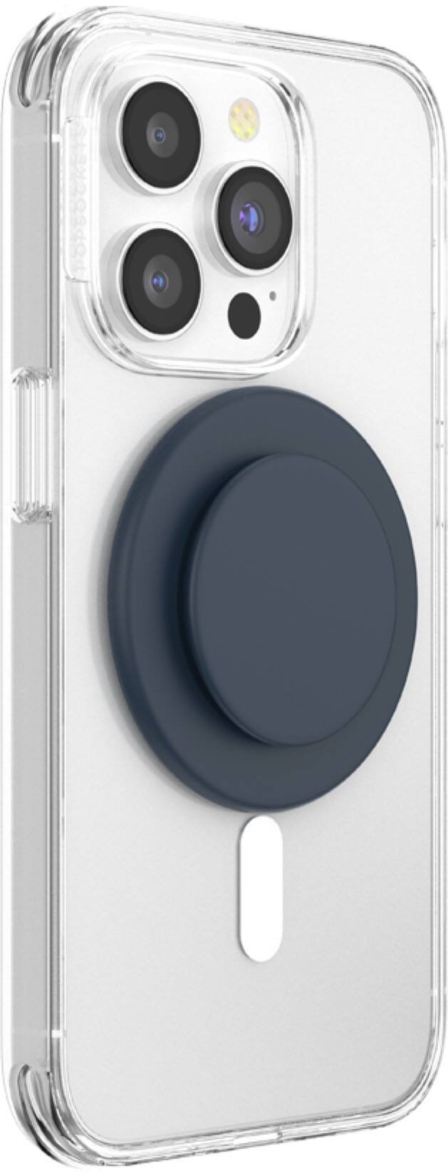 Angle. PopSockets - MagSafe PopGrip Universal Magnetic Grip & Stand with Adapter Ring for Cell Phones - Soft Touch Navy.