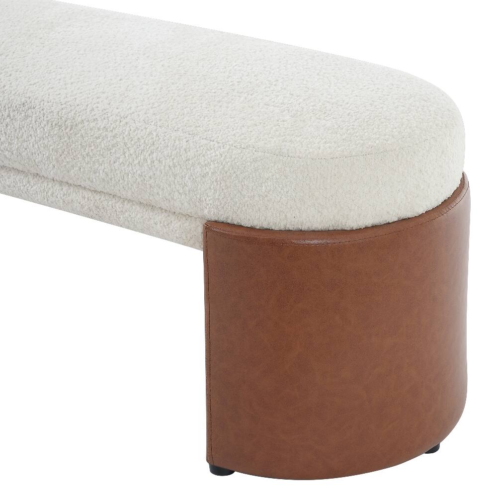 Alt View 5. Ropilly - Ropilly Modern Beige Boucle Dining Bench with Brown PU Legs, Upholstered Entryway Accent Seating - Beige.