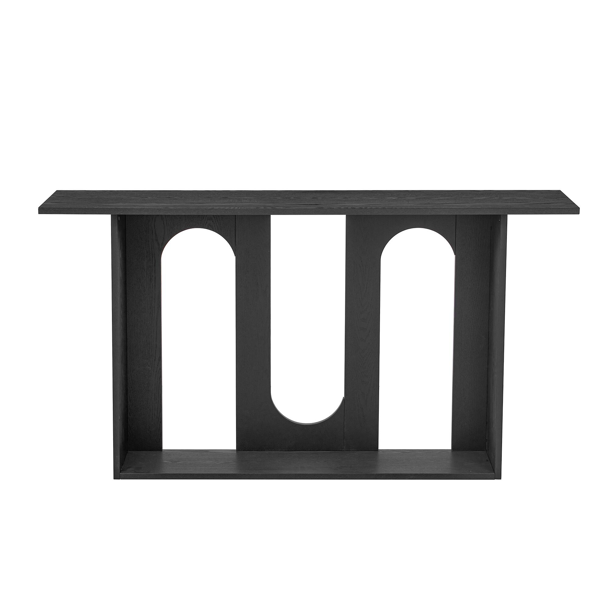 Left. TinyHomie - Modern and Curved Design Ash Veneer Console Table with Shelf Suitable for Entryway Hallway Living Room Foyer Corridor - Black.