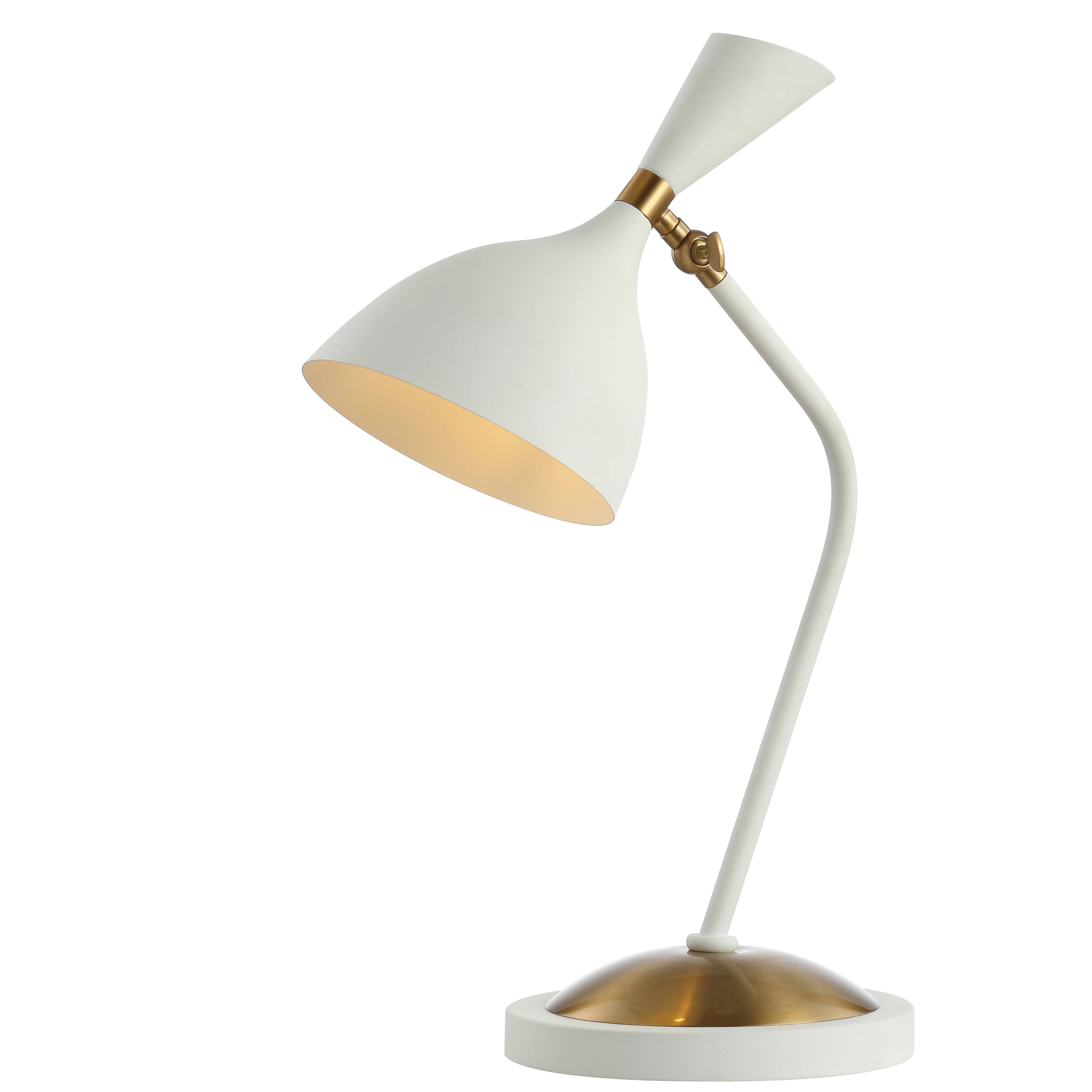Jonathan Y - Albert 21.5" Iron Retro Mid-Century LED Table Lamp, White/Gold - White/Brass Gold