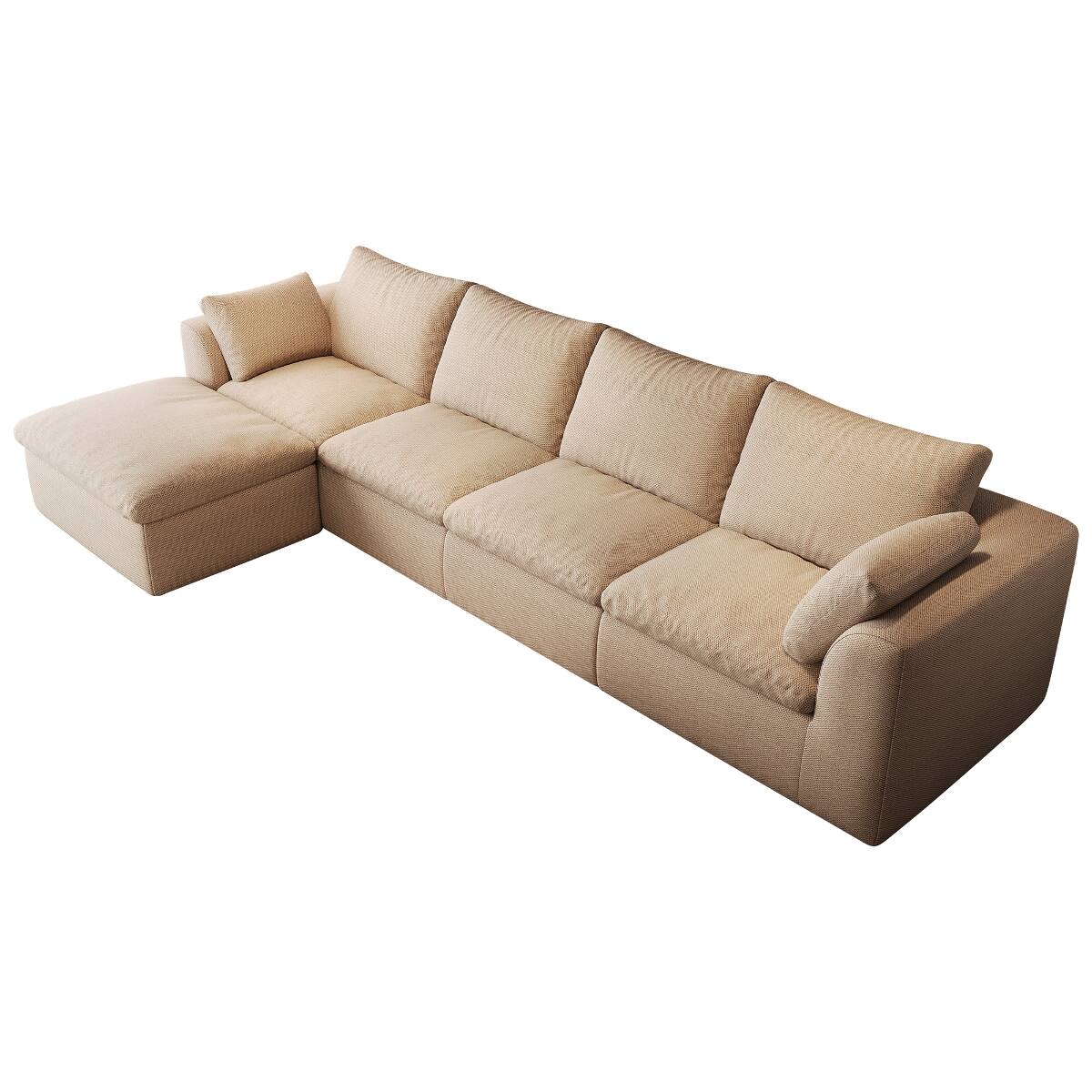 Alt View 4. Ropilly - Ropilly Modular Sectional Sofa, 5 Seater L Shaped Sofa with Single Chaise, Removable Covers, Khaki - Khaki.