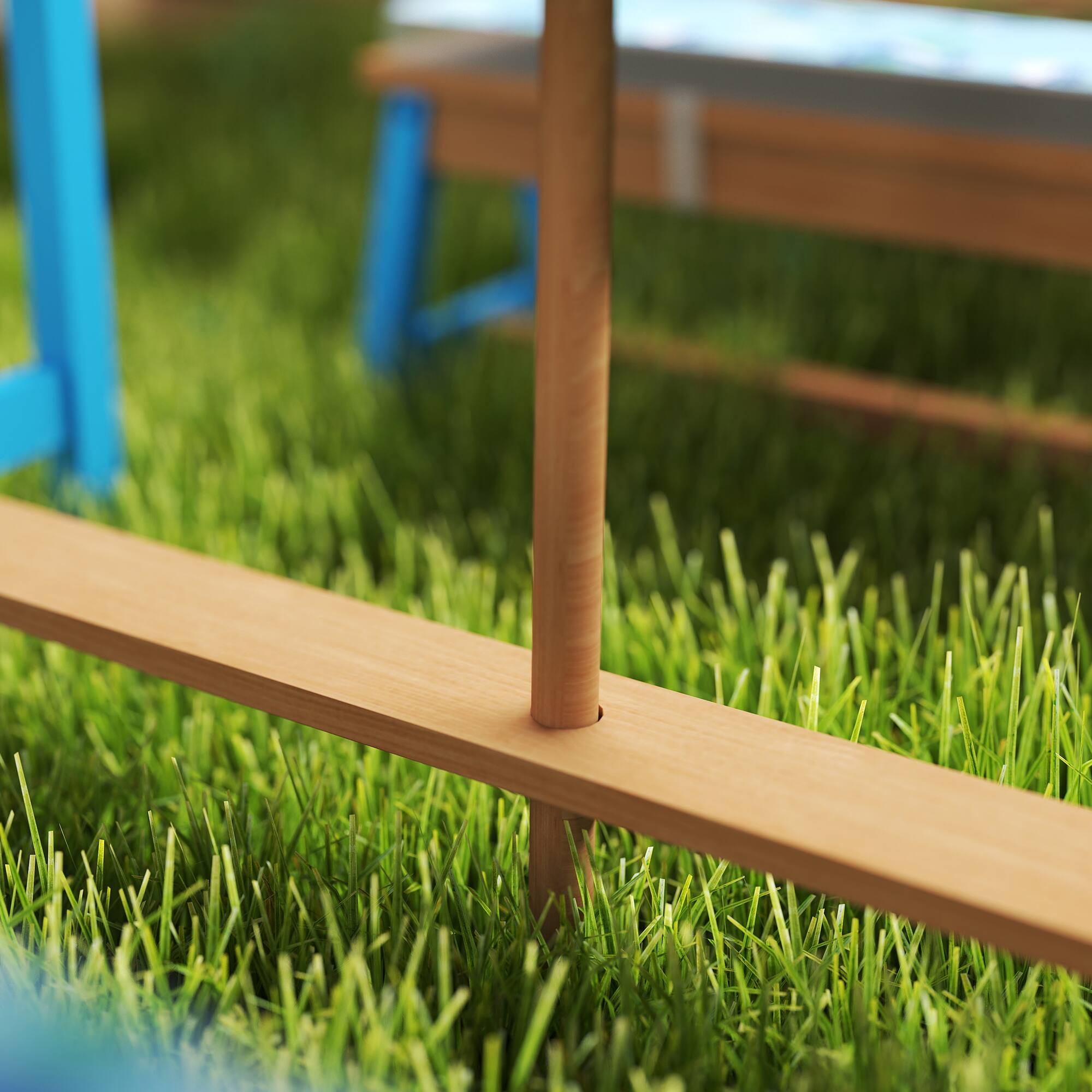 Alt View 5. Qaba - Wooden Table and Bench Set with Foldable Umbrella, Removable Cushions, Dinosaur Theme Children Activity Table - Blue.