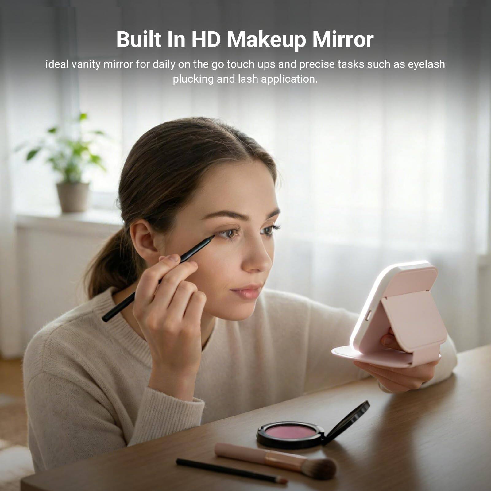 Built In HD Makeup Mirror

ideal vanity mirror for daily on the go touch ups and precise tasks such as eyelash plucking and lash application.