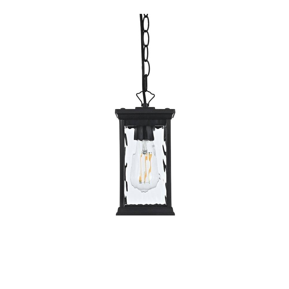 Left. Elegant Lighting - Mascher 7 inch Outdoor Pendant in Black - Black.
