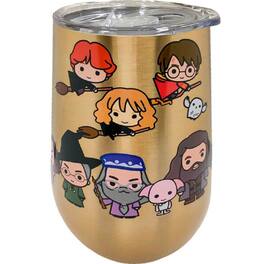 Spoontiques - Harry Potter Cartoon Characters Stainless Steel Double Wall Insulated Wine Tumbler Mug 16 ounce - Gold