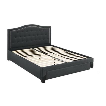 Front. Manhattan Lane - Sey Full Size Bed w Storage Drawers, Dark Gray Upholstered Headboard - Gray.