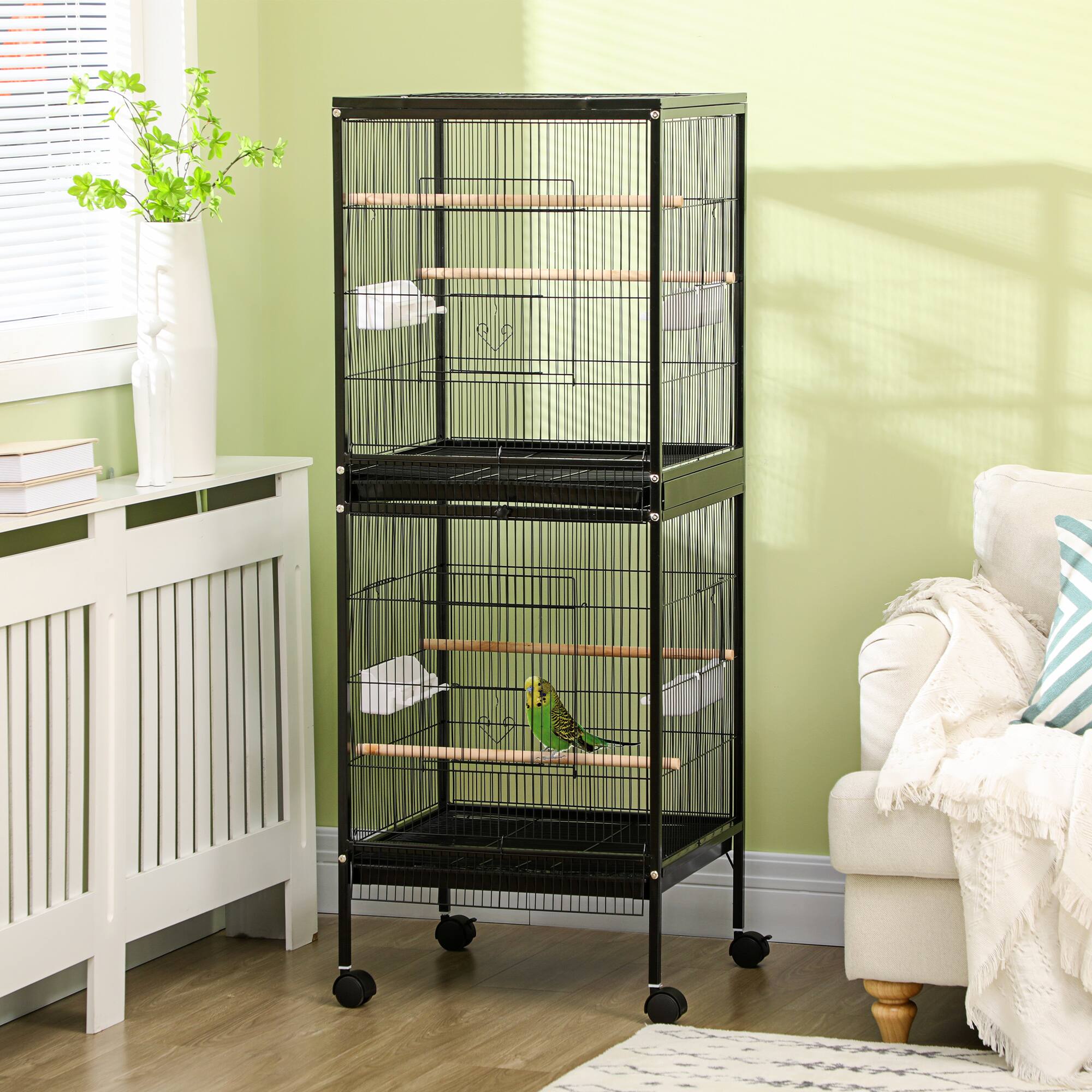 Alt View 1. Pawhut - 2 In 1 Bird Cage Aviary Parakeet House for finches.