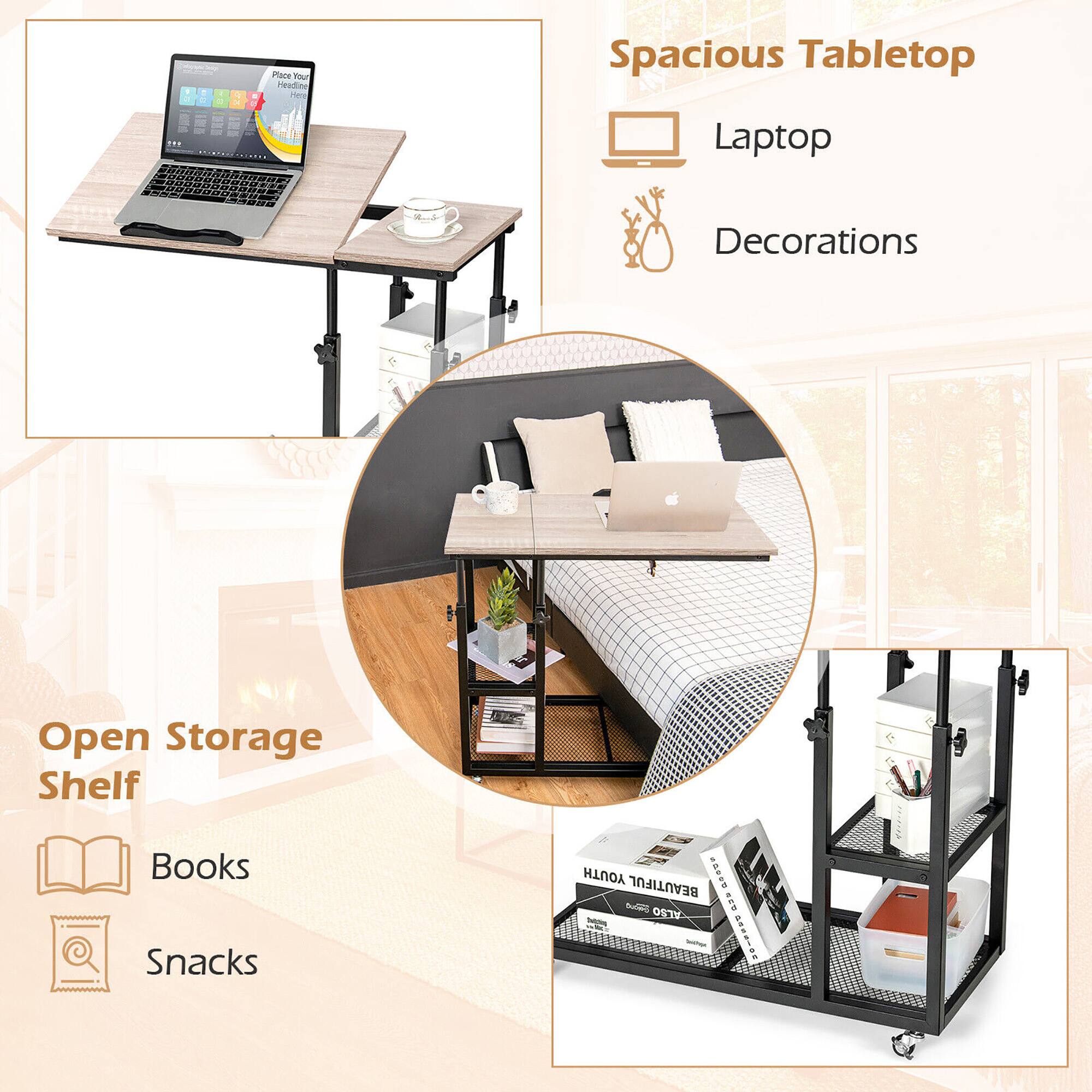 Spacious Tabletop  
- Laptop  
- Decorations  

Open Storage Shelf  
- Books  
- Snacks