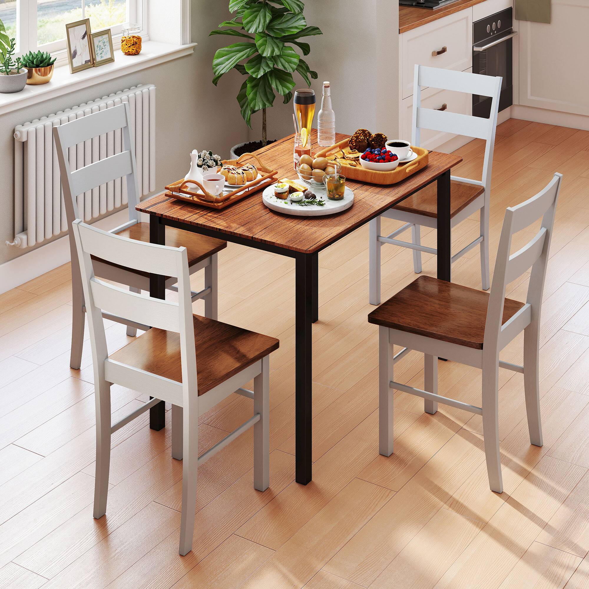Alt View 8. Homcom - Dining Chairs Set of 2, Farmhouse Kitchen Chairs with Open Back, Rubber Wood Seating - Light Gray.