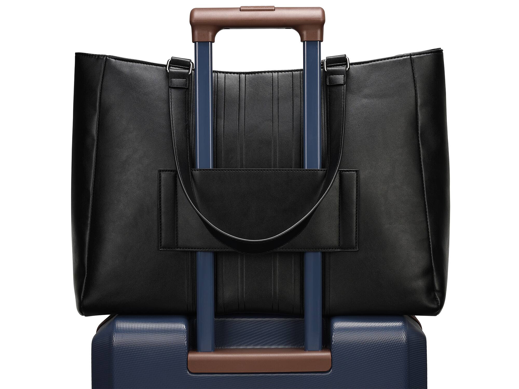 Angle. Elle - ELLE Roamer 24L Vegan Leather Weekender Duffel Bag | Black - Black.