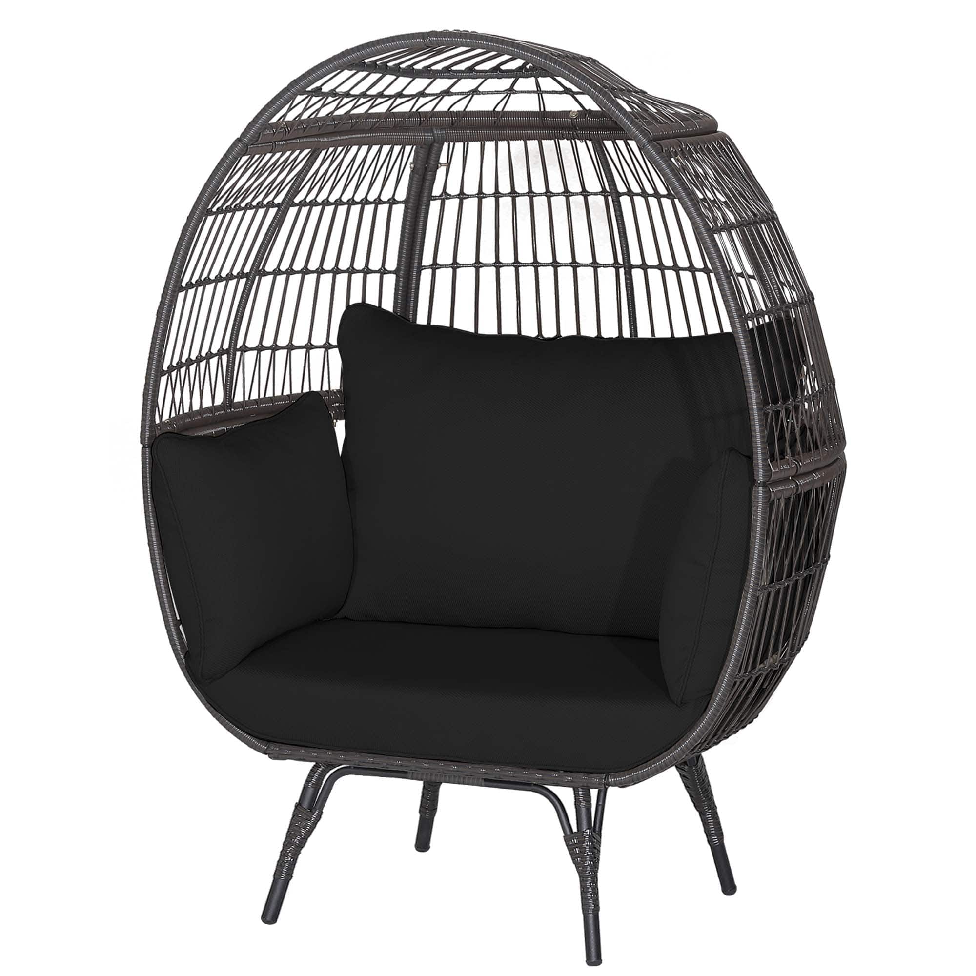 Costway - Patio Oversized Rattan Wicker Egg Chair Lounge Basket 4 Cushion Indoor & Outdoor - Black