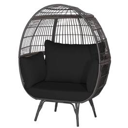 Costway - Patio Oversized Rattan Wicker Egg Chair Lounge Basket 4 Cushion Indoor & Outdoor - Black