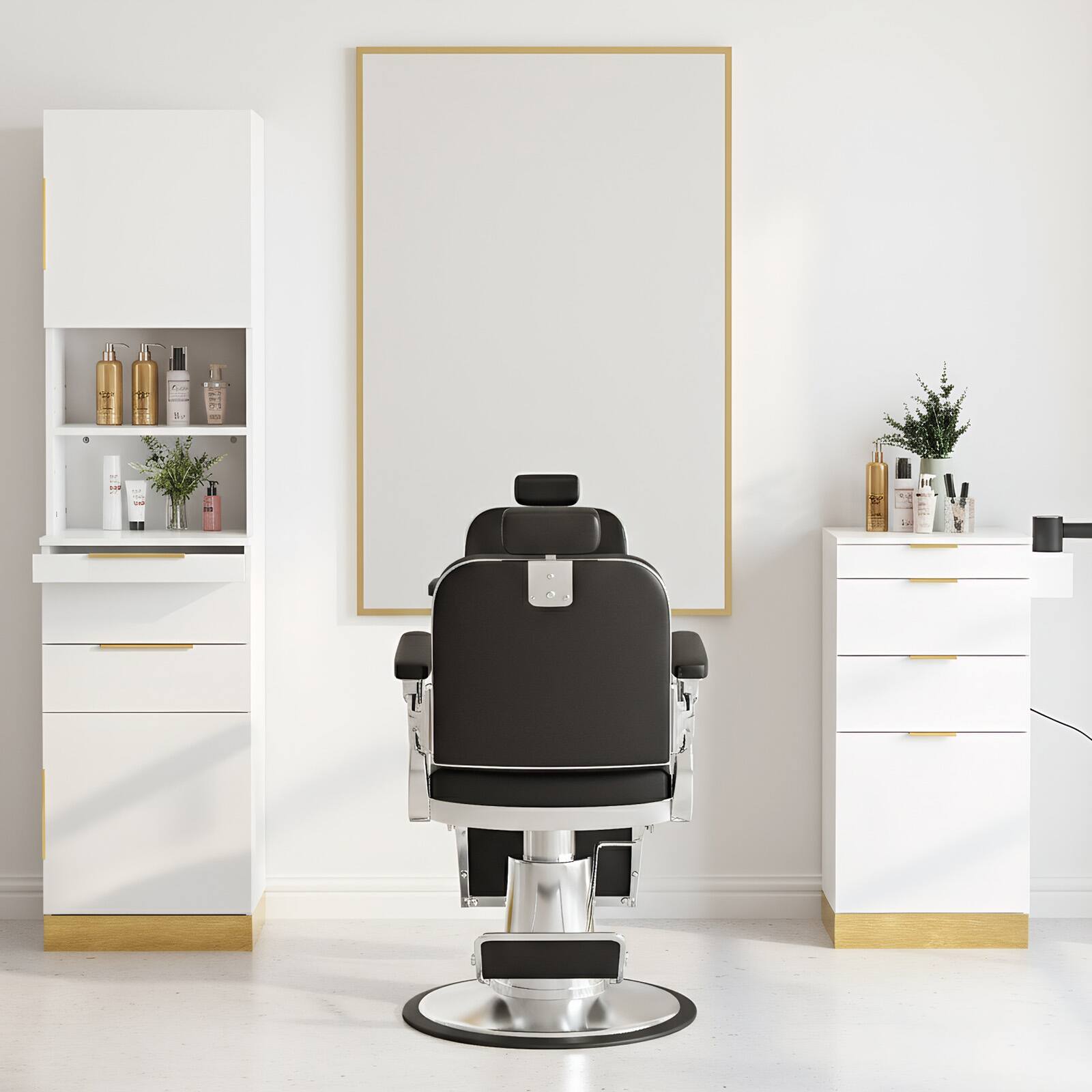 Alt View 3. Winado - Salon Station Beauty Storage Cabinet with Drawers & Bottom Cabinet & Dryer Holders for Barbershop, Bathrooms or Bedrooms - White.