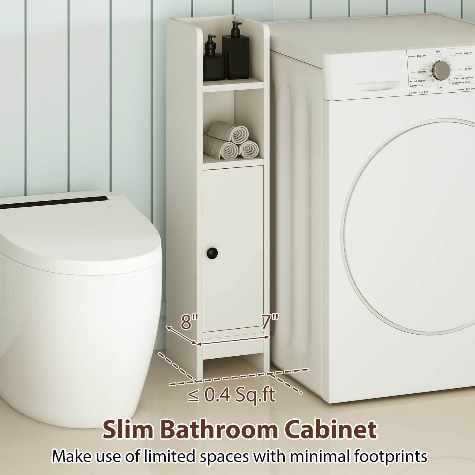 eT0 - SucTOe - - 8" 1I 7" VI 0.4 Sq.ft Slim Bathroom Cabinet Make use of limited spaces with minimal footprints