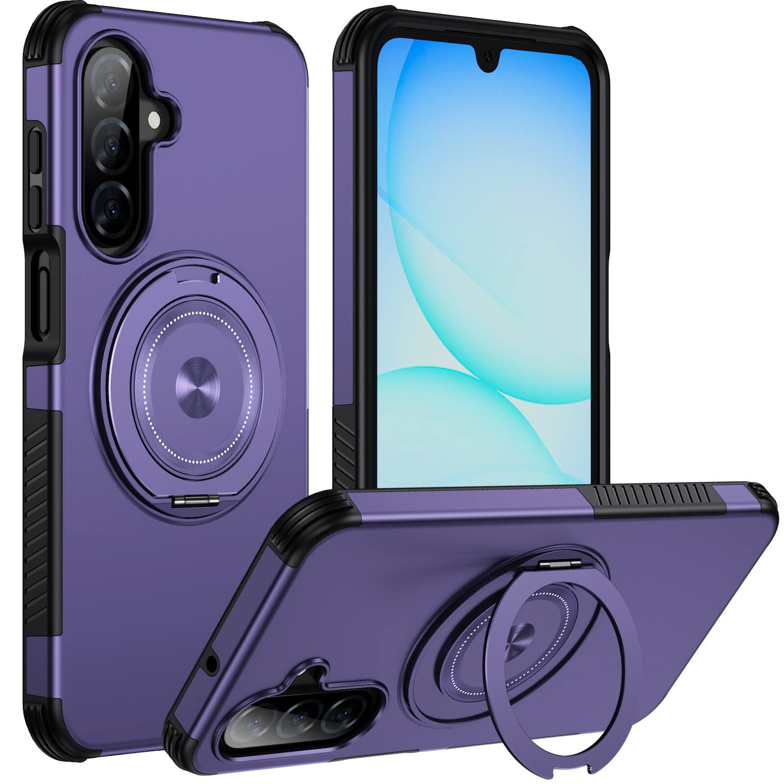 Front. Dteck - Magnetic Shockproof Case for Samsung Galaxy A17 5G, 360 Rotating Ring Stand Non Slip Cover with Raised Edge Protection - Deeppurple.