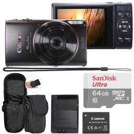 Bundle - Canon - PowerShot ELPH 360 HS Digital Camera with 64GB microSDXC Card and Protective Case - Black