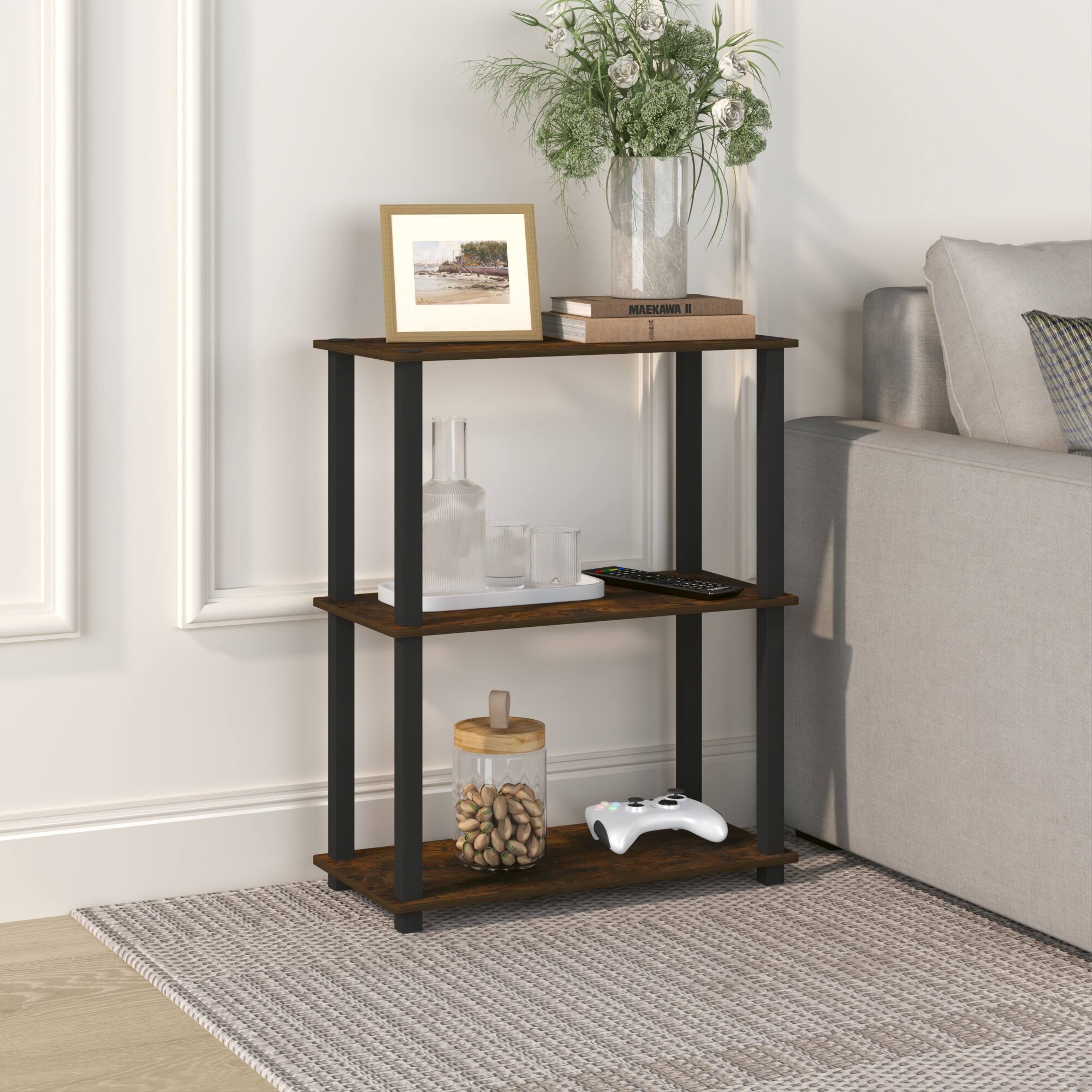 Alt View 1. HOMLUX - 3-Tier 29.6" Corner Shelf Open Shelves for Display  for Living Room and Office Organization Amber Pine & Black - Amber Pine & Black.
