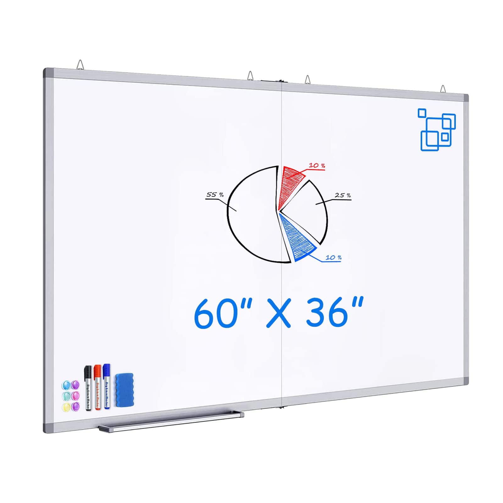 maxtek - Bulletin Boards 60 x 36 Whiteboards Presentation Supplies Dry Erase Board Foldable Mounted Aluminum Memo Board Supplies - White
