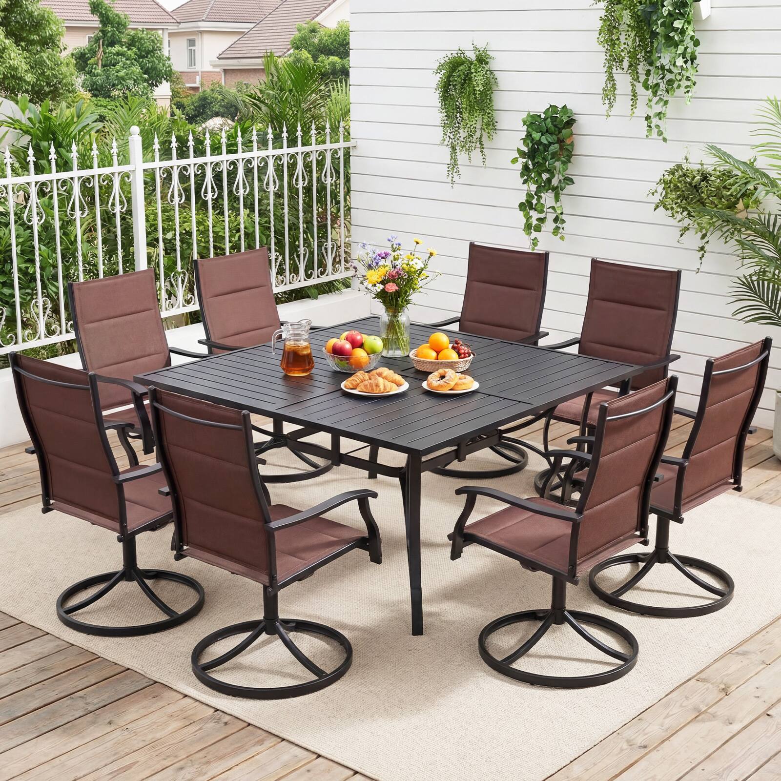 Alt View 1. Costway - Costway Patio Dining Table for 8, 60" x 60" Square Metal Slat Table with Umbrella Hole - Black.