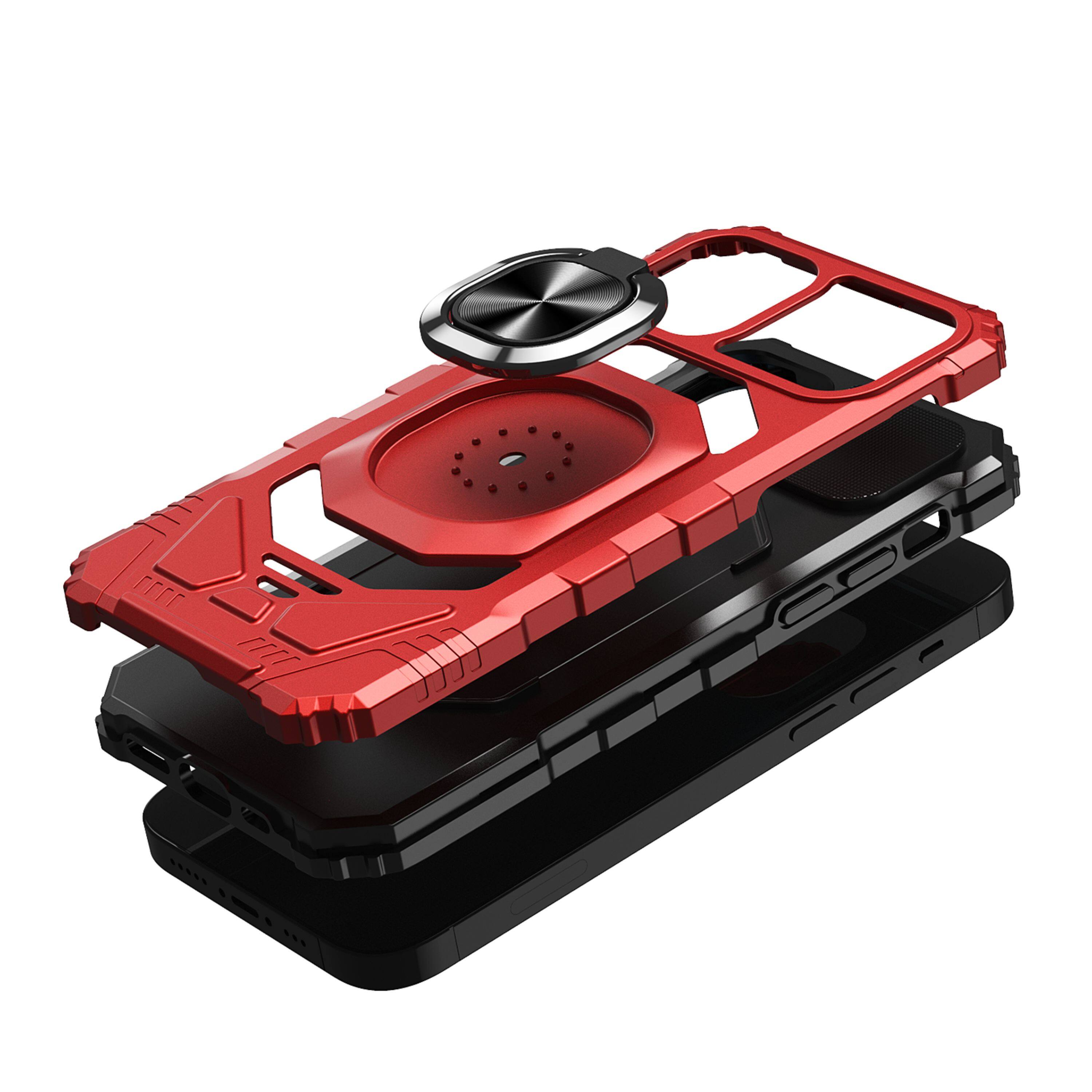 Left. Kitcheniva - Case Shockproof Dual Layer Phone Case With Ring Stand Tempered Glass For iPhone 12 Pro Max Red - Red.