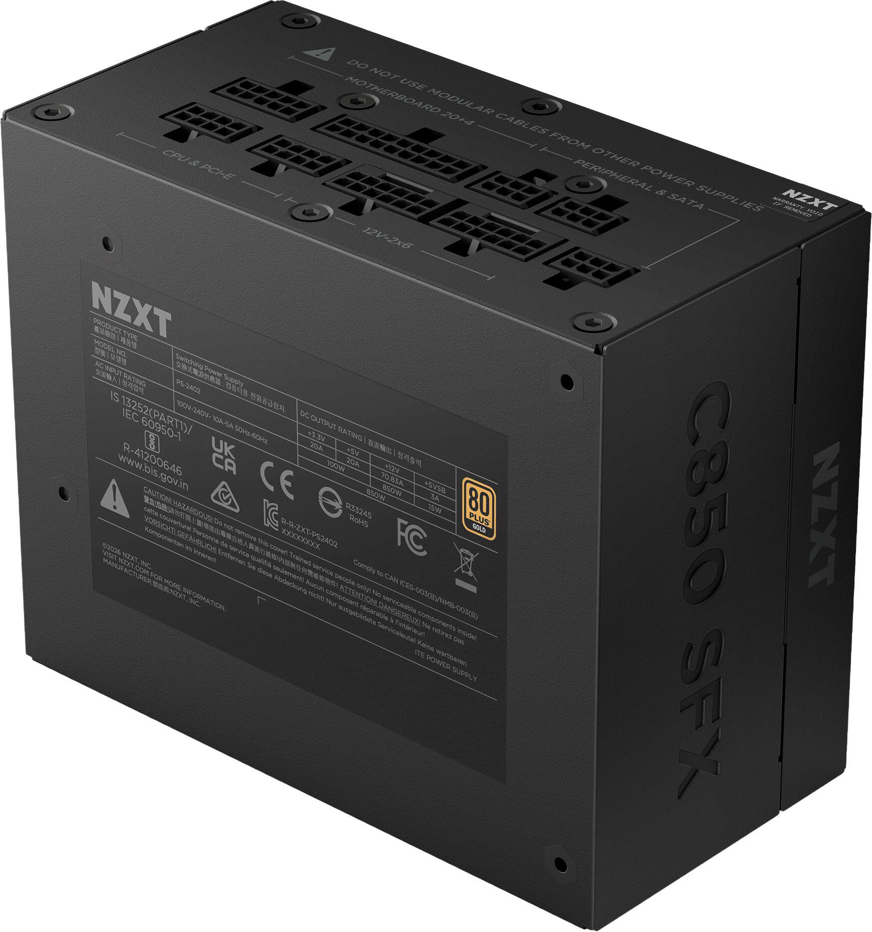 DO NOT USE MOTHERBOARD MODULAR 201 CABLES FROM OTHER PC PERIPHERAL POWER & SUPPLIES SATA NZXT 12V-2x6

NZXT
CB850 SFX

PRODUCT TYPE: SWITCHING POWER SUPPLY
MODEL: CB850
SERIAL NUMBER: IS13352(PART1)
DC OUTPUT RATING: 20V
DC OUTPUT RATING: 40A
DC OUTPUT RATING: 800W
DC OUTPUT RATING: 12V
DC OUTPUT RATING: 16.67A
DC OUTPUT RATING: 200W
DC OUTPUT RATING: 5V
DC OUTPUT RATING: 20A
DC OUTPUT RATING: 100W
DC OUTPUT RATING: 3.3V
DC OUTPUT RATING: 20A
DC OUTPUT RATING: 66W
DC OUTPUT RATING: 5VSB
DC OUTPUT RATING: 2A
DC OUTPUT RATING: 10W
DC OUTPUT RATING: -12V
DC OUTPUT RATING: 0.33A
DC
