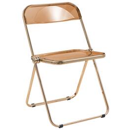 LeisureMod - Lawrence Clear Acrylic Folding Chair, Modern Gold Chrome Frame, Fully Assembled Portable Dining Seat - Tangerine