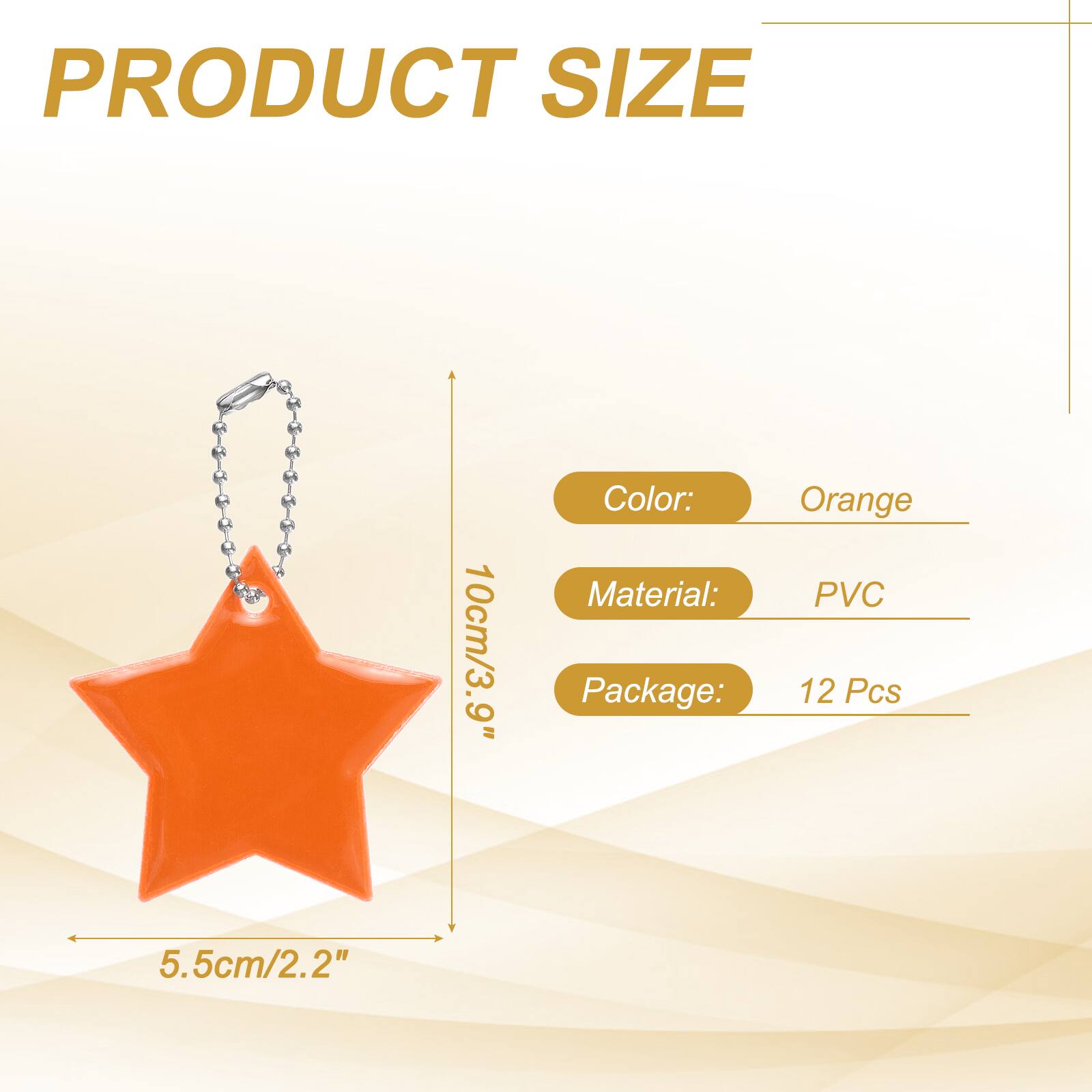 PRODUCT SIZE  
10cm/3.9" 9"  
Color: Orange  
Material: PVC  
Package: 12 Pcs  
5.5cm/2.2"