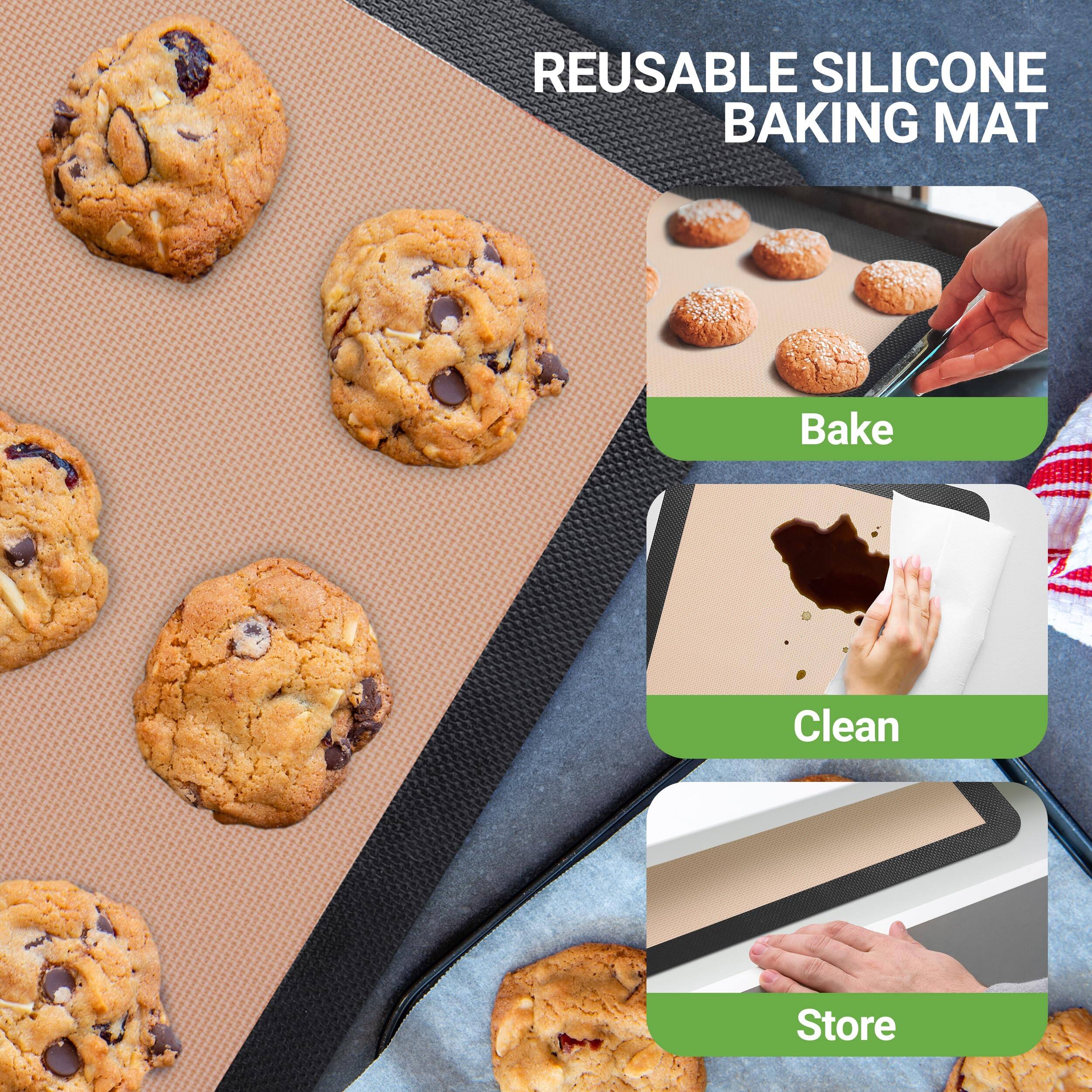 REUSABLE SILICONE BAKING MAT

Bake  
Clean  
Store