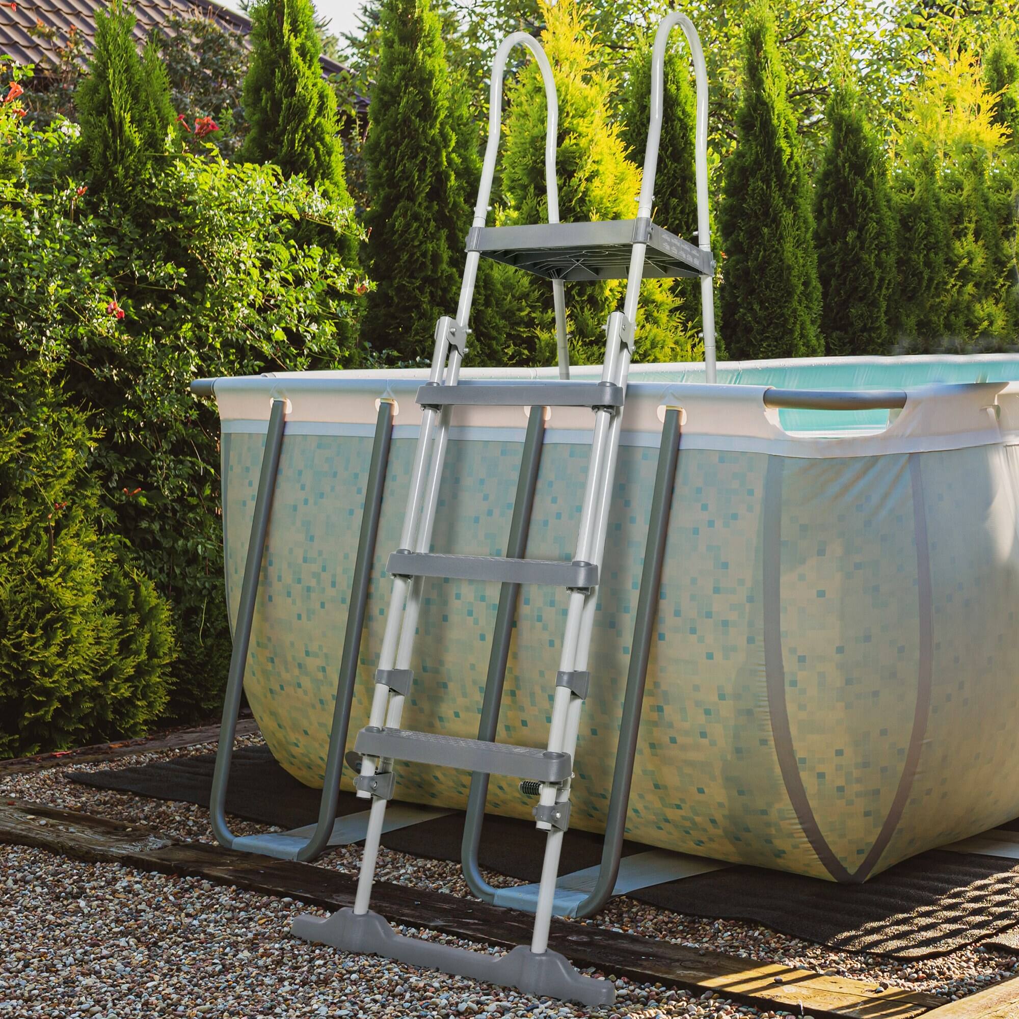 Alt View 1. Outsunny - Above Ground Swimming Pool Ladder, A-Frame Deck Ladder - Gray.